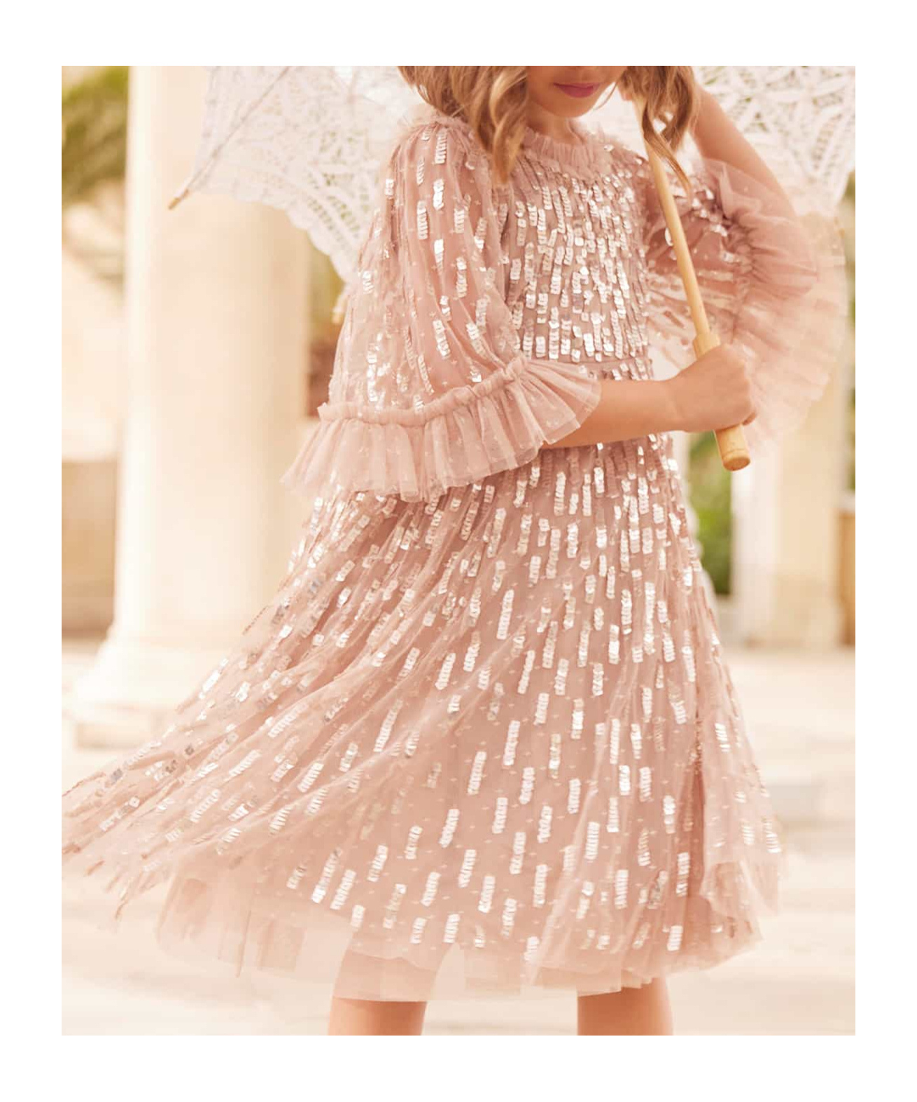 Needle & Thread Sequin Dash Tulle Dress In Nude
