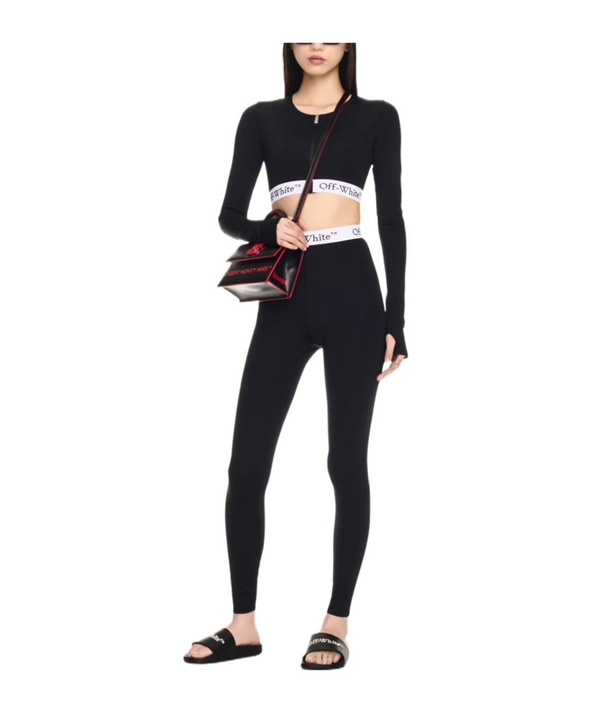 Off-white Logo Band Seamless Leggings With Stretch Fit In Black
