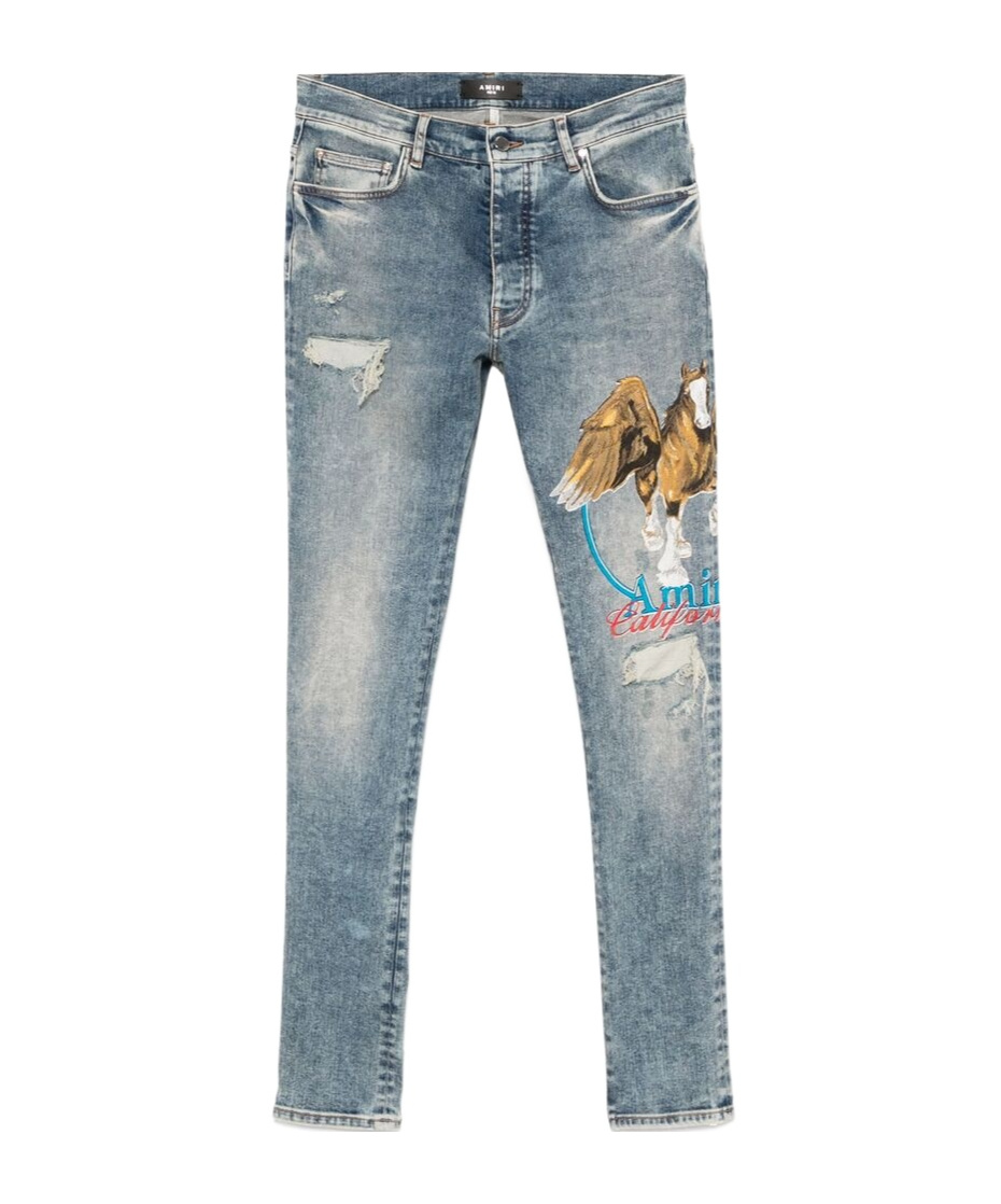 Amiri Pegasus Distressed Skinny Jeans In Gray