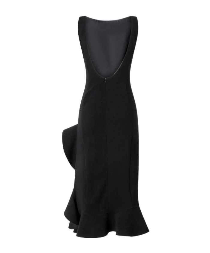 Pinko Midi Dress With Ruffle Detail And Fitted Silhouette In Black