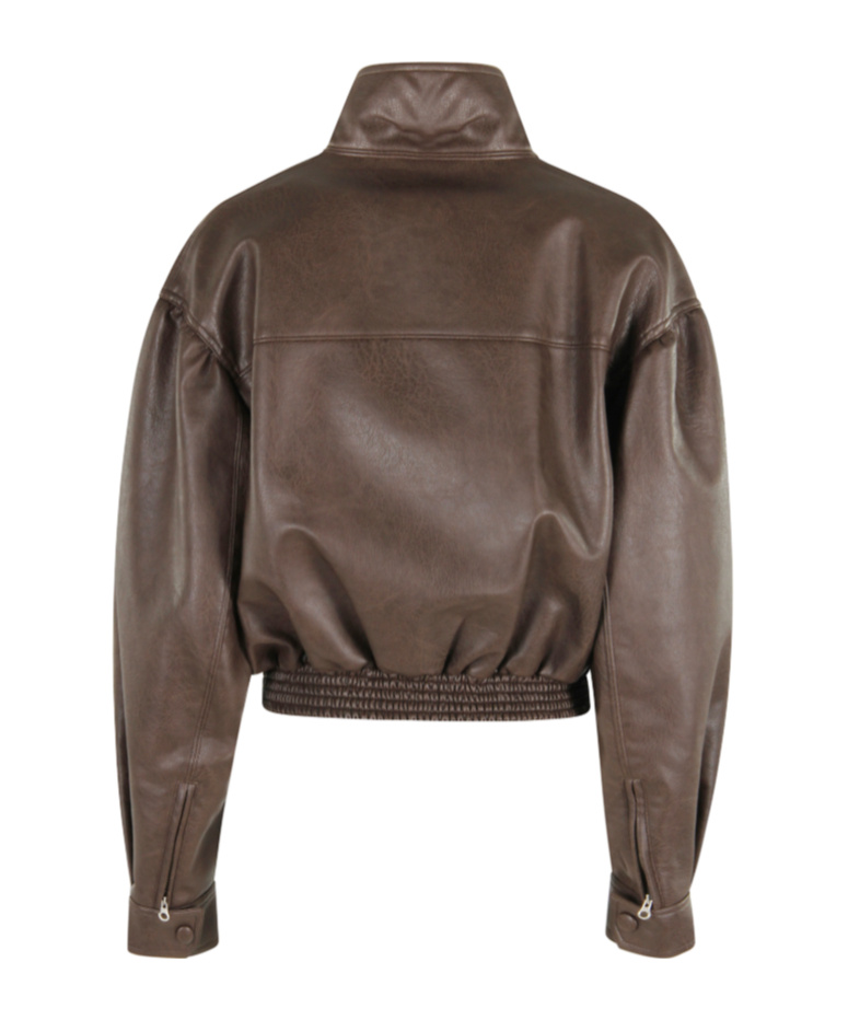 Low Classic Cropped Leather Jacket In Brown