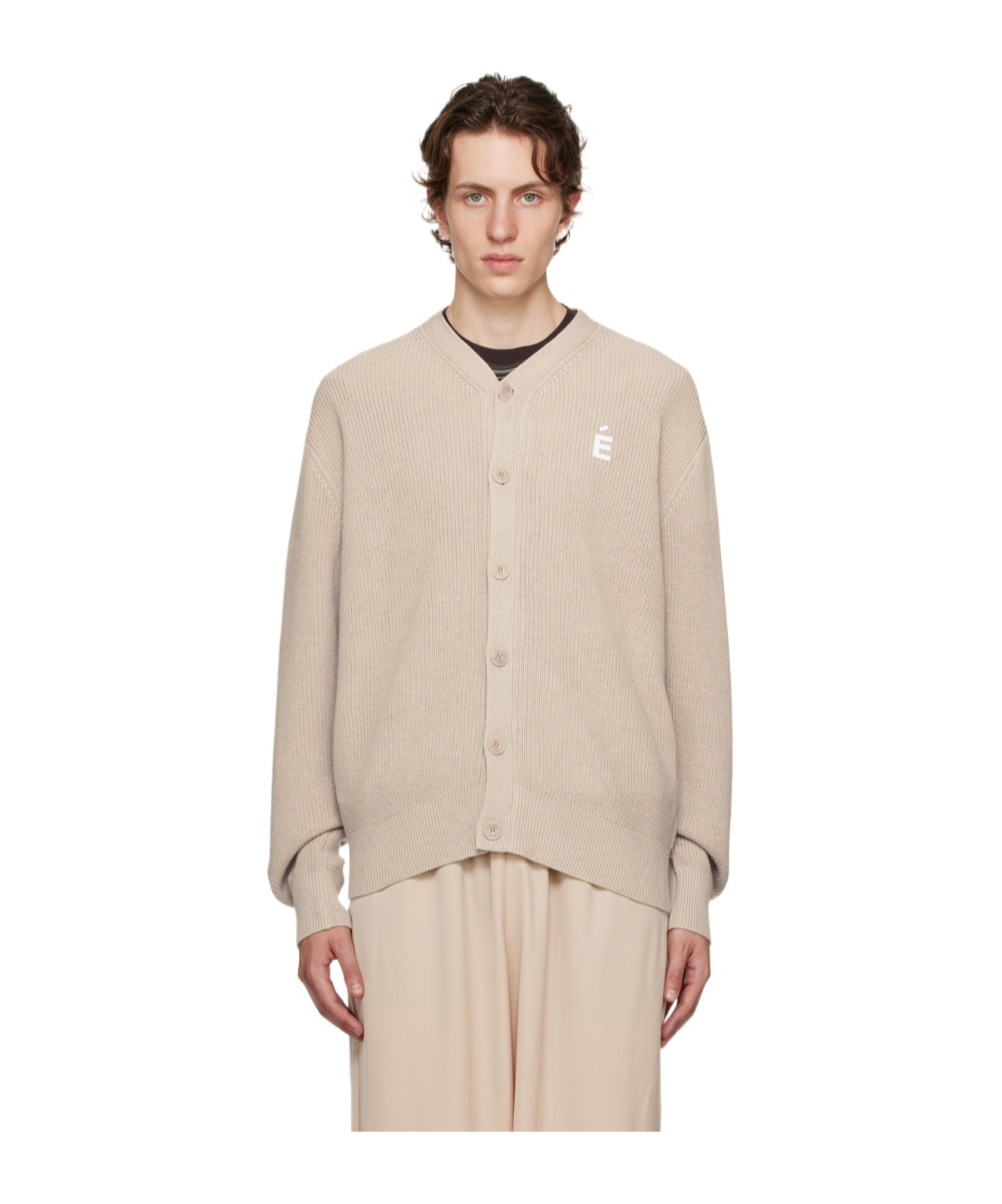 Etudes Studio Long-sleeved Button-down Knitted Cardigan In Nude