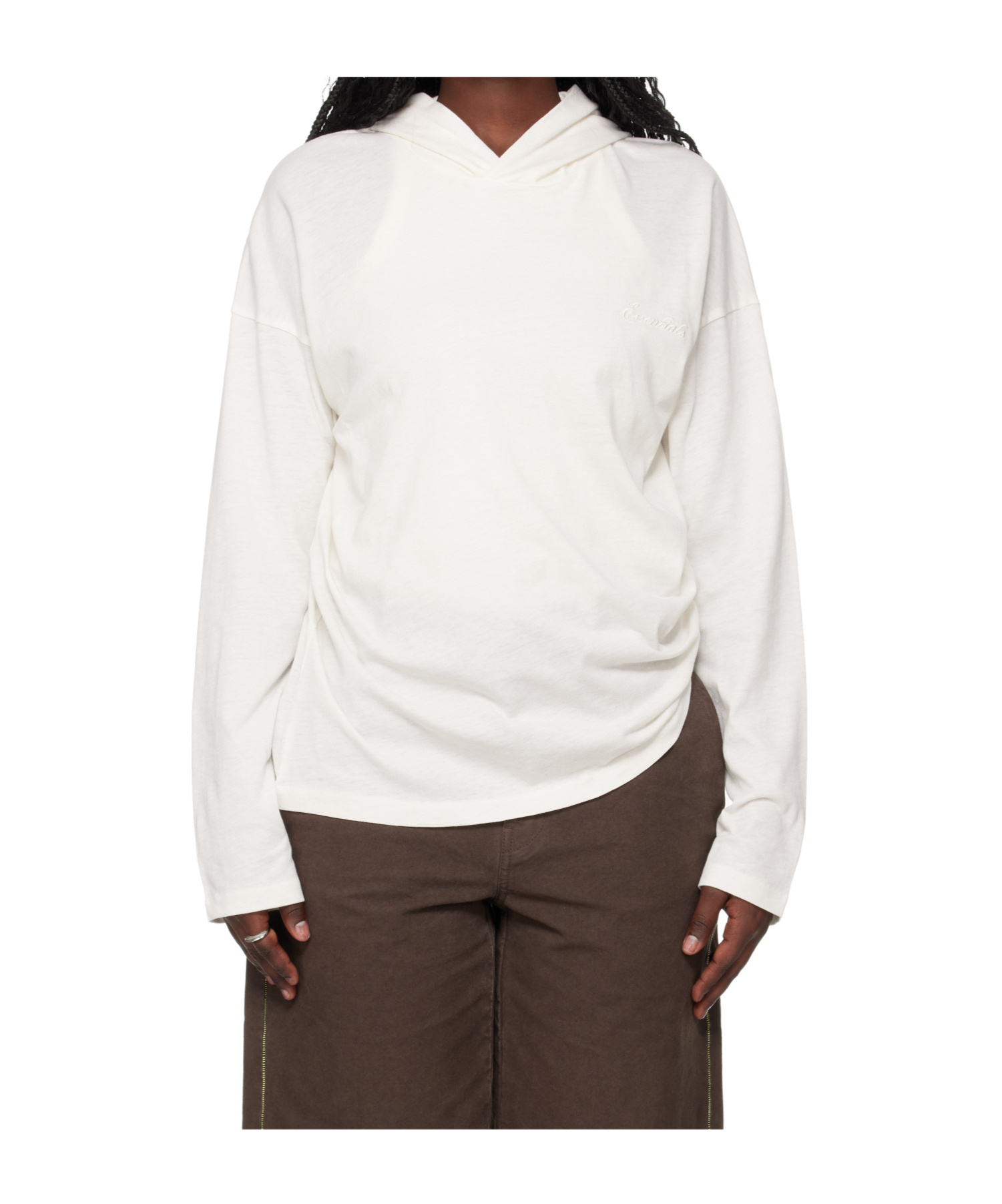 Essentials Womens Embroidered Classic Fit Hooded Long Sleeve In White