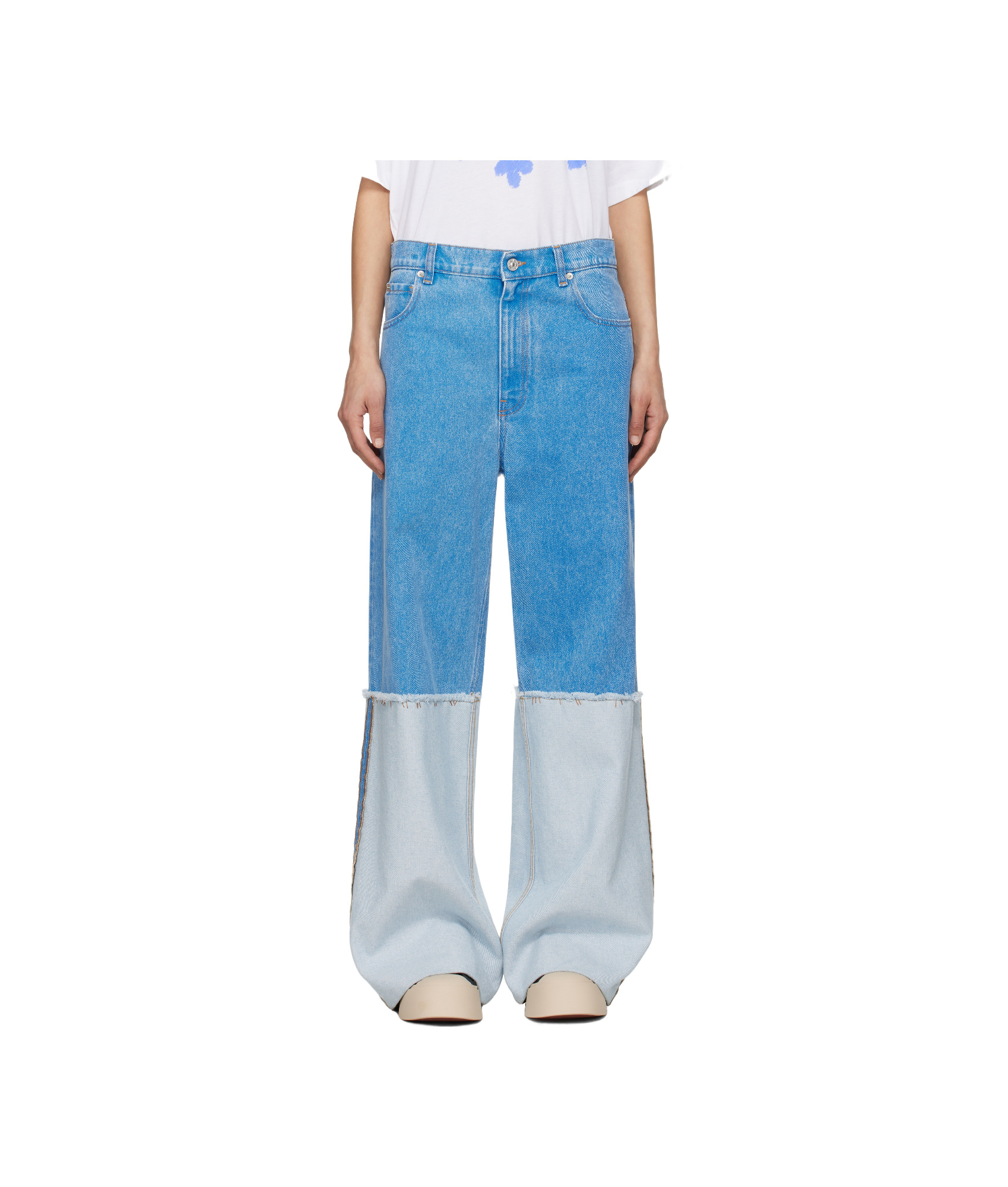 Shop Marni Wide-leg Blue Denim Jeans With Extra High Cuffs In Cobalt Blue