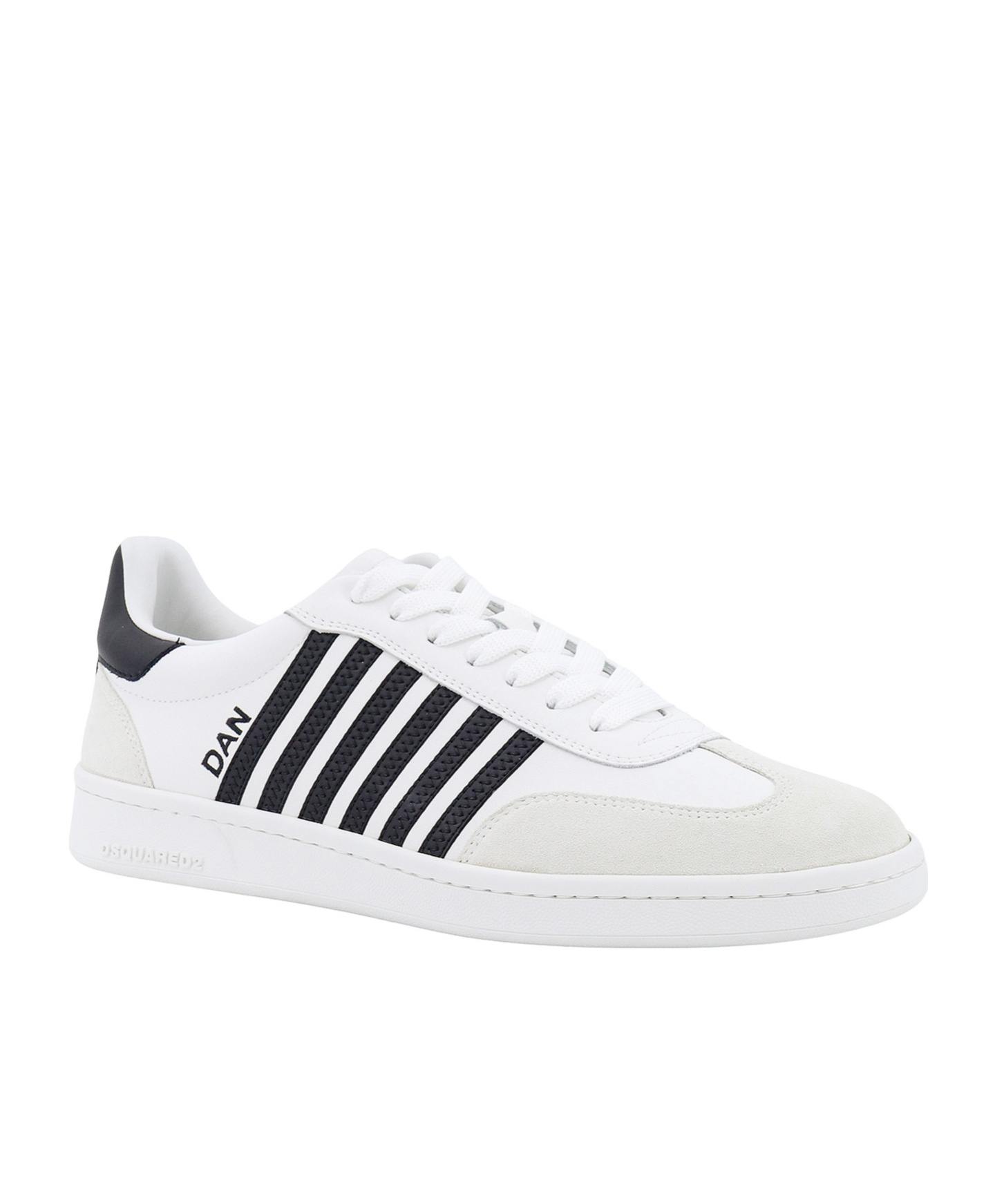 Dsquared2 White And Black Low Top Sneakers With Contrasting Bands In Leather Man In White