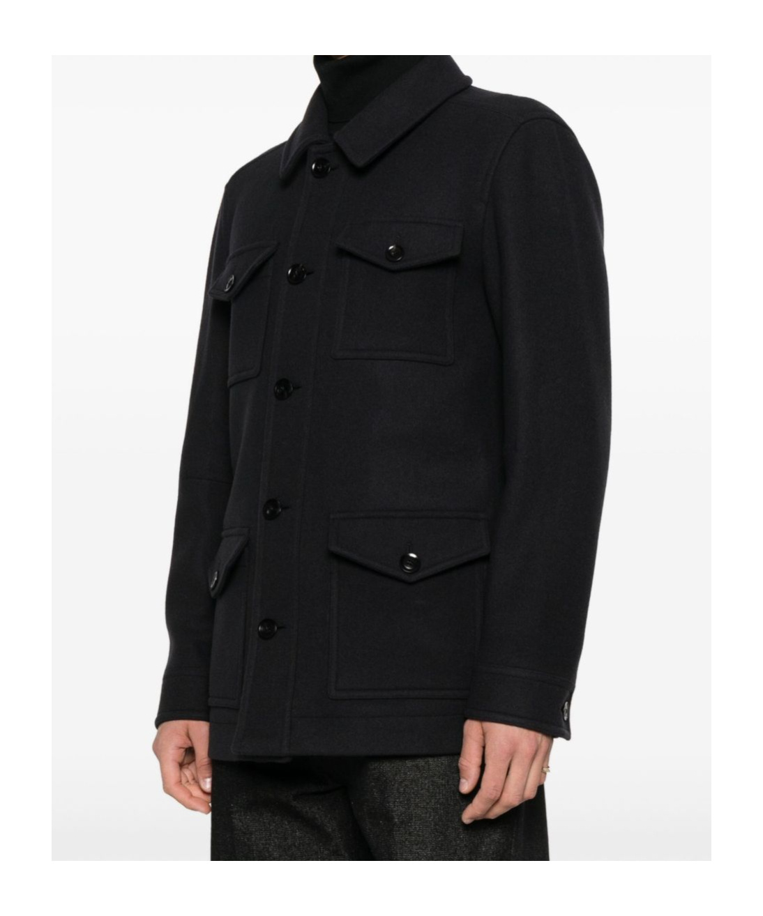 Tom Ford Four Pocket Collared Twill Jacket In Black