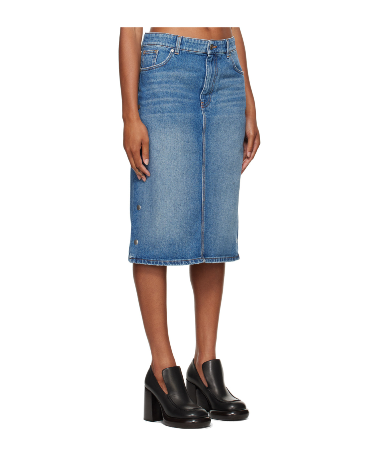 Stella Mccartney Bluesnap Denim Midi Skirt In Blue