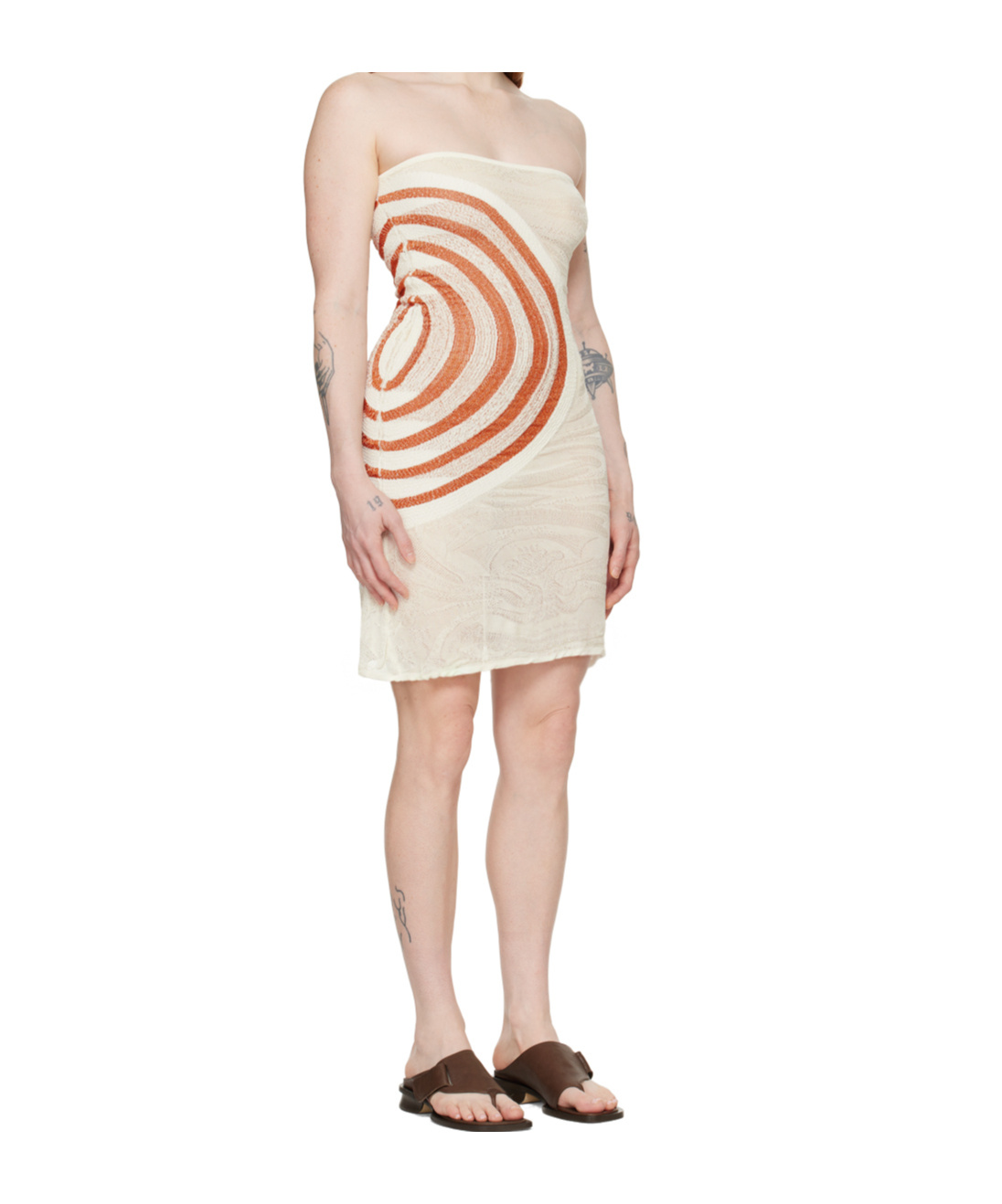 Gimaguas White & Brown Été Minidress In Nude