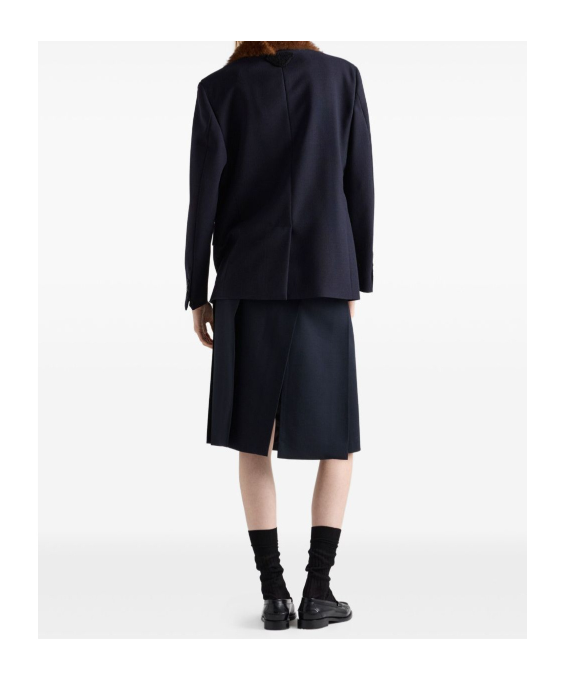 Prada Midi Skirt With Side Slit And Pleats In Blue