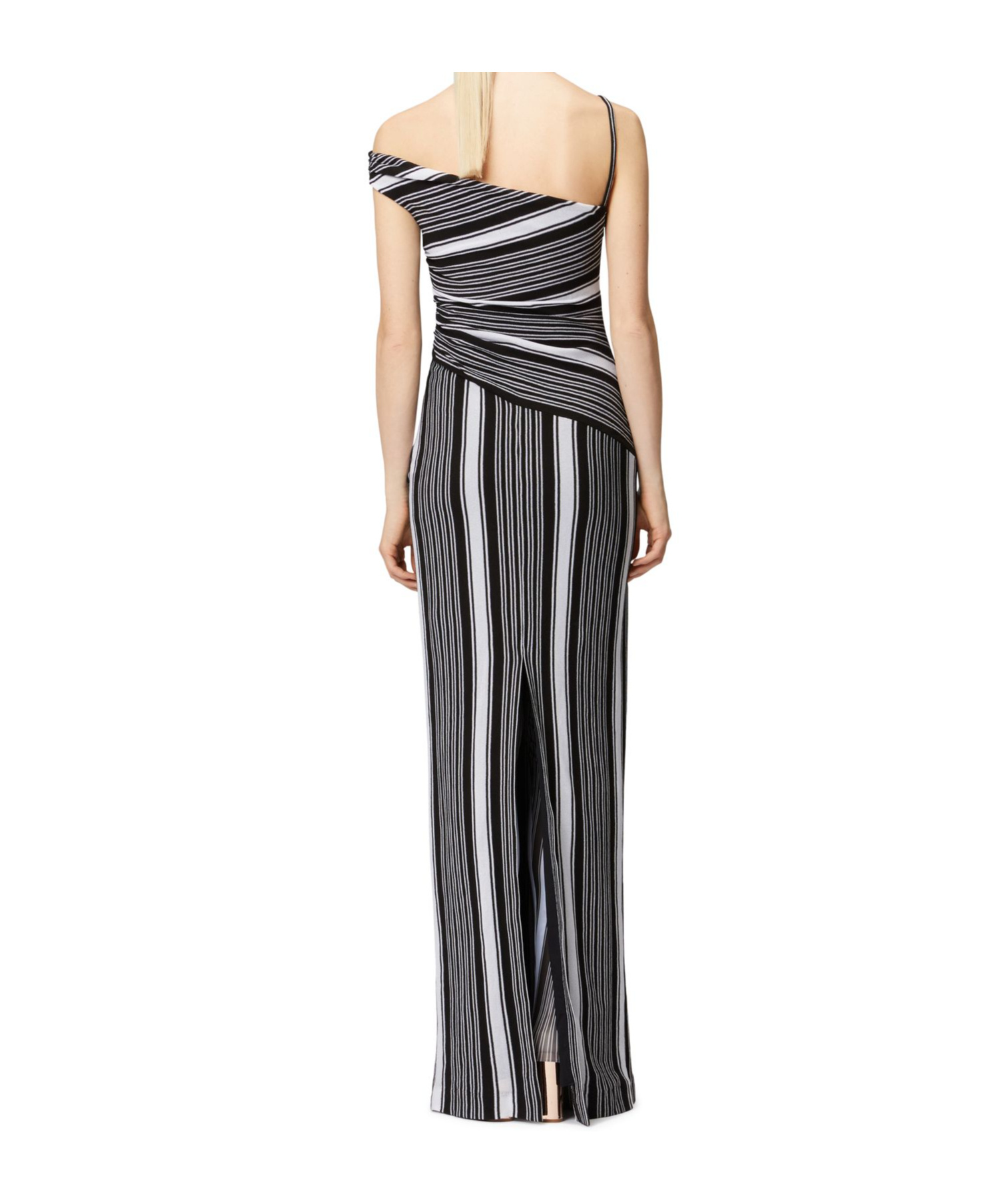 Missoni One-shoulder Striped Crochet-knit Cotton-blend Maxi Dress In Black