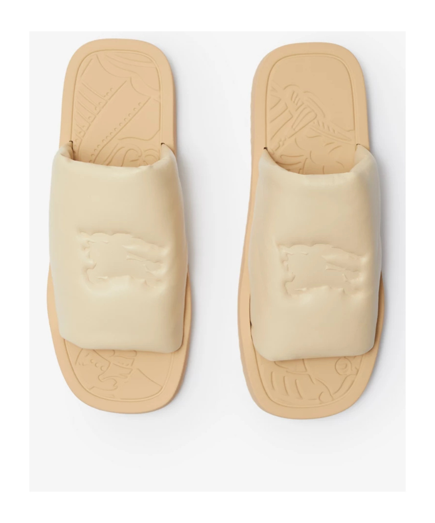Burberry Ekd Slab Leather Slides In Nude