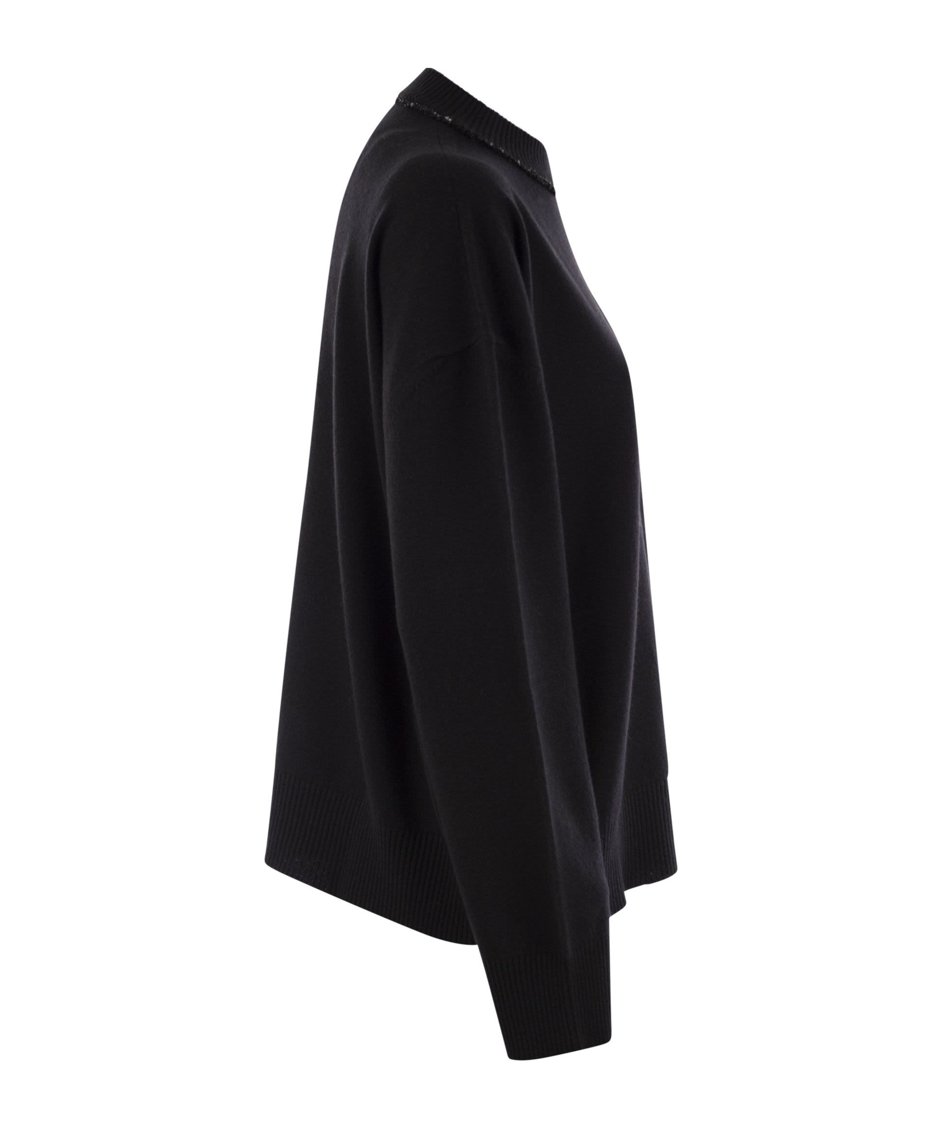 Fabiana Filippi Black Crewneck Sweater With Micro Paillettes In Wool In Black