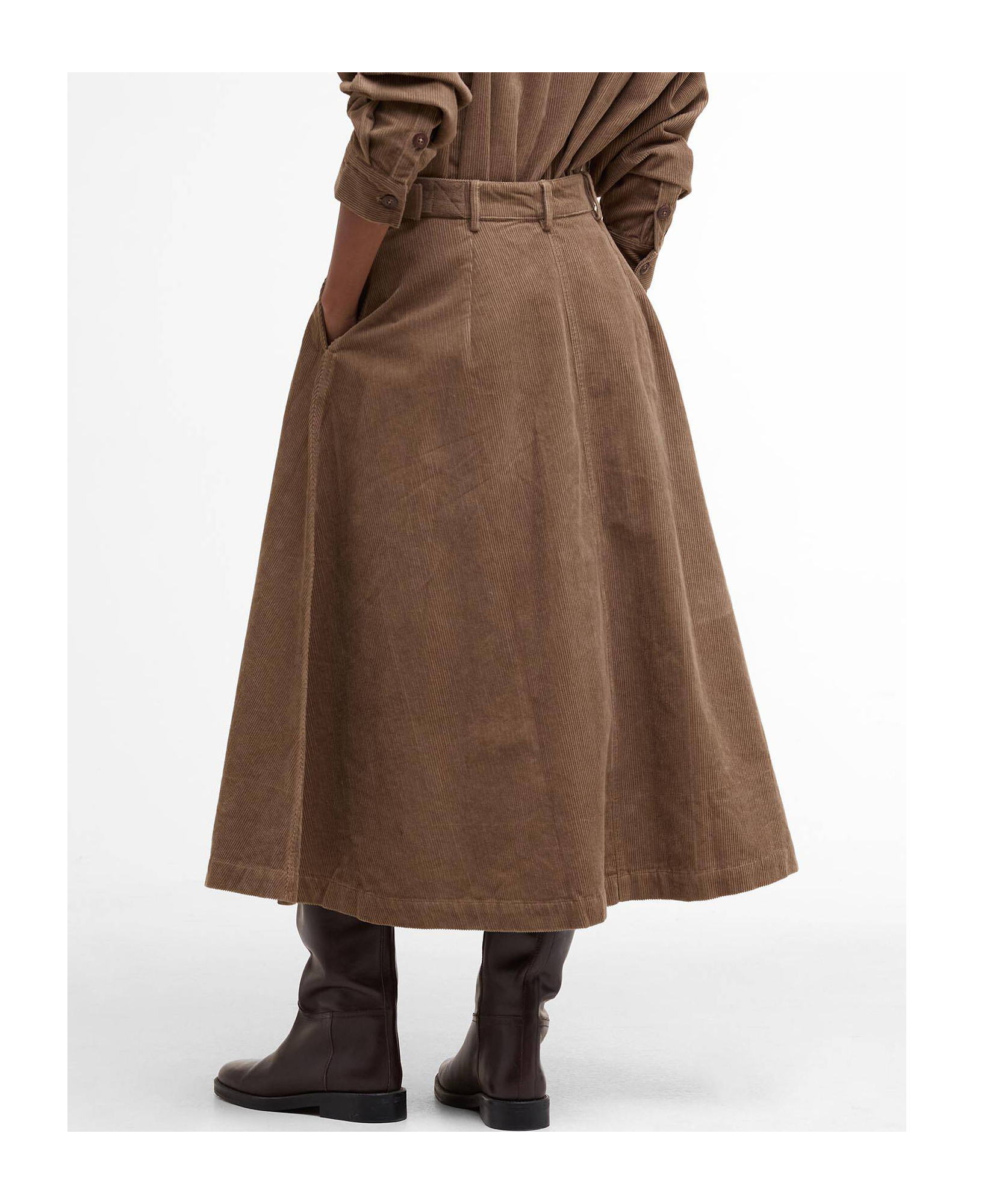 Barbour Corduroy Yasmin Midi Skirt In Brown