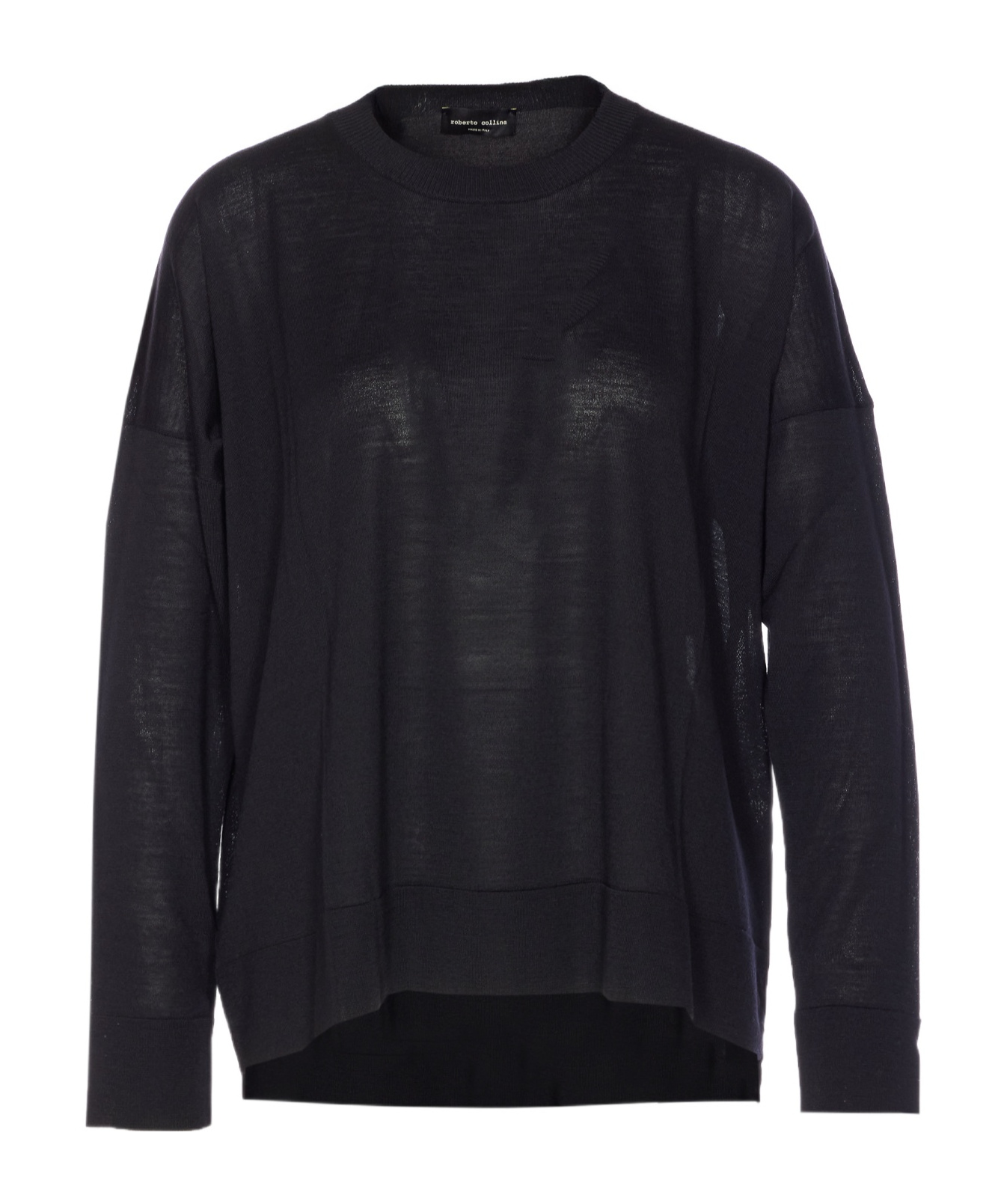 Roberto Collina Sheer Fabric Crewneck Sweater With Ribbed Cuffs In Black