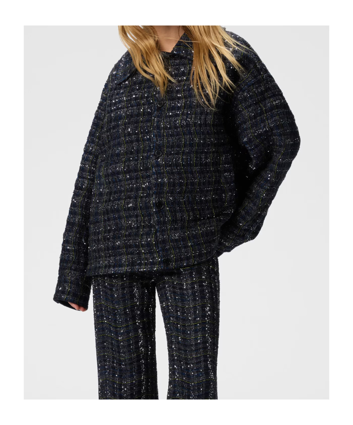 Missoni Textured Fabric Collared Long Sleeve Overshirt In Blue