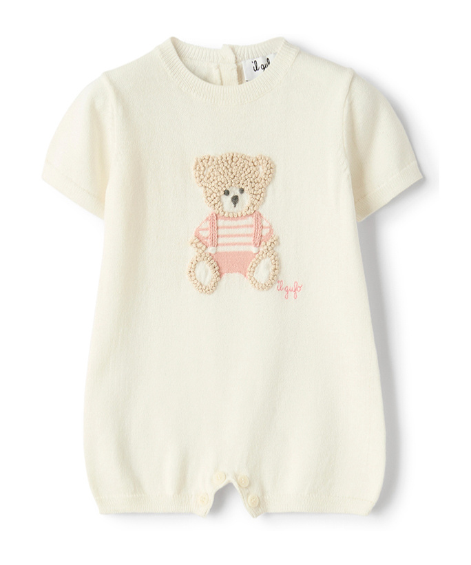 Il Gufo Bear Embroidered Crewneck Romper In Neutral
