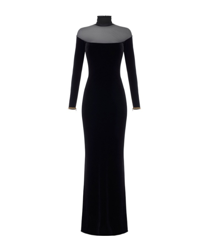Elisabetta Franchi Red Carpet Dress In Velvet And Jersey Fabrics In Black