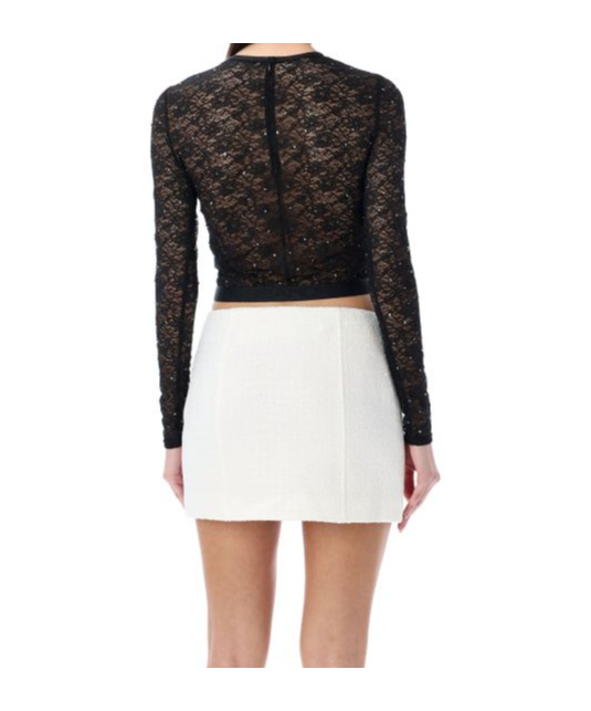 Alessandra Rich Cropped-spitzentop Mit Logo-applikation In Black