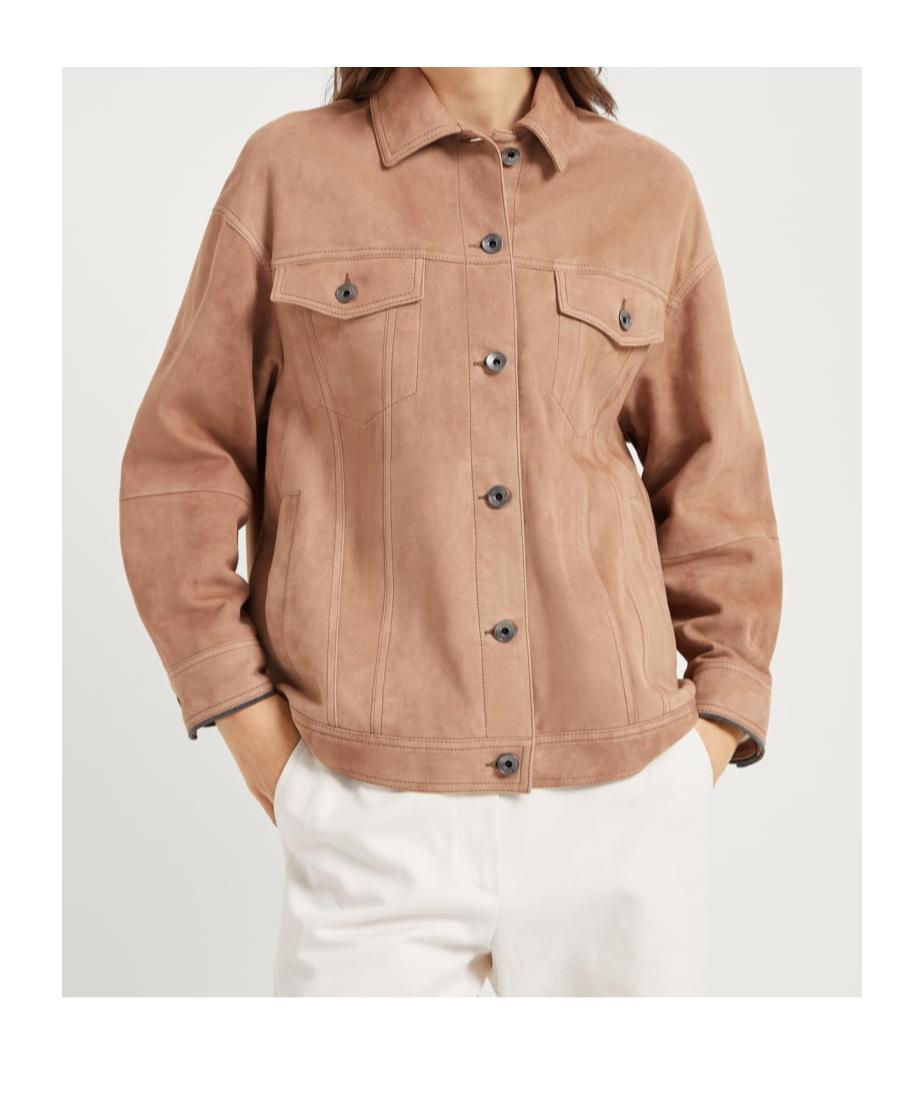 Brunello Cucinelli Couture Suede Jacket In Nude