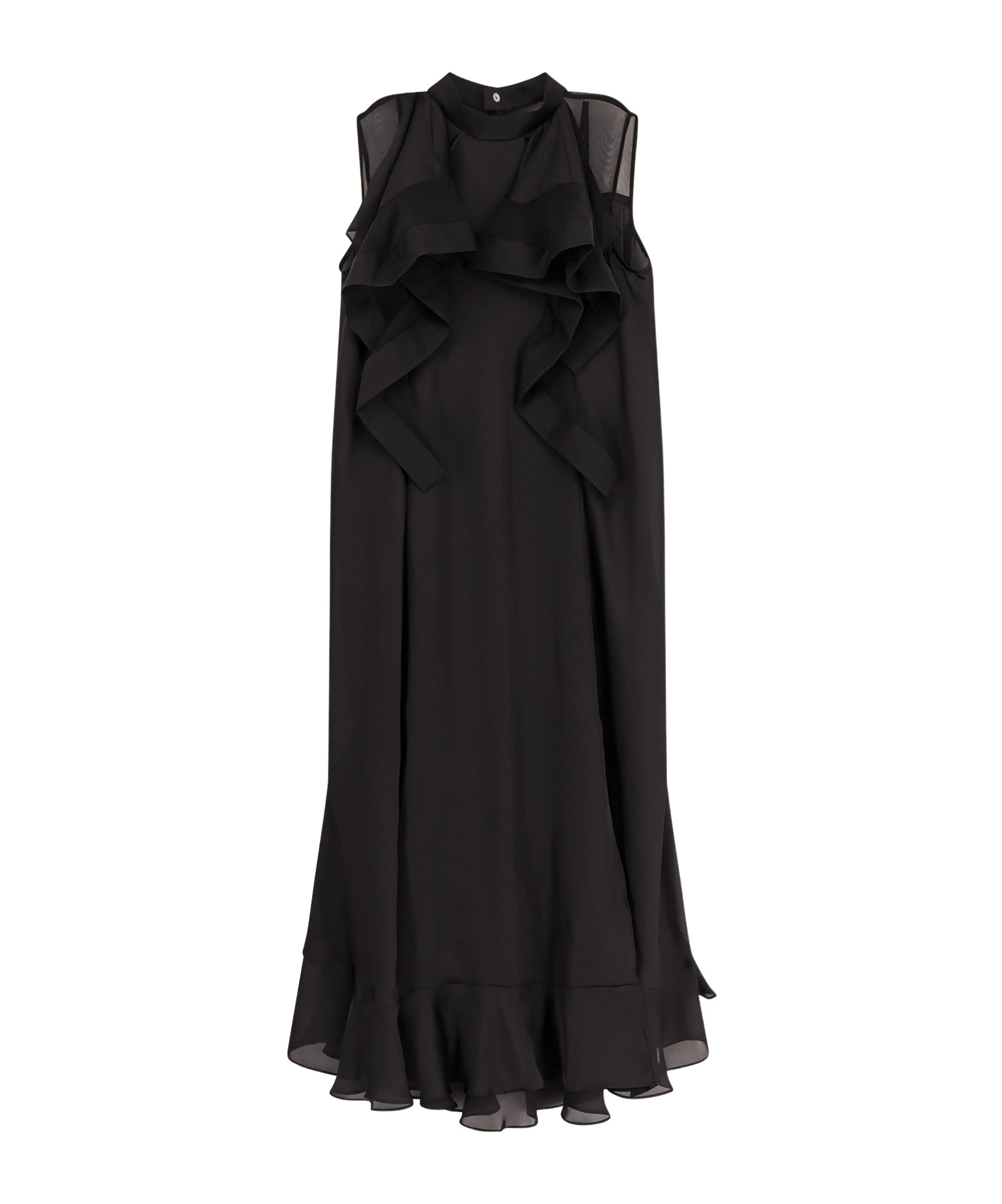 Sacai Sleeveless Turtleneck Midi Dress With Ruffled Sheer Panels In Black