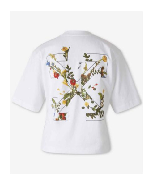 Off-white Logo Floral Cotton T-shirt In White