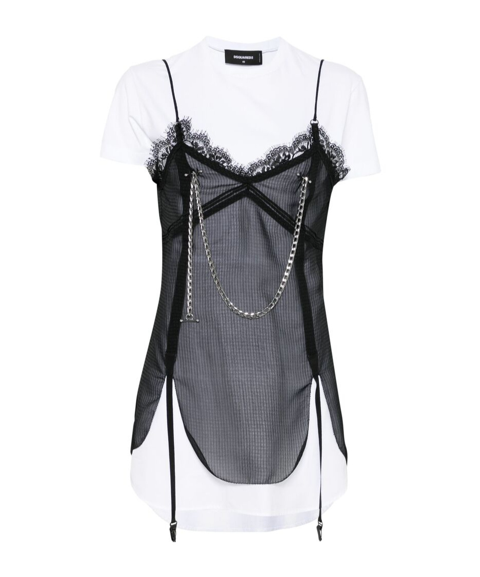 Dsquared2 Pierced Apron Layered Effect Mini Dress In White