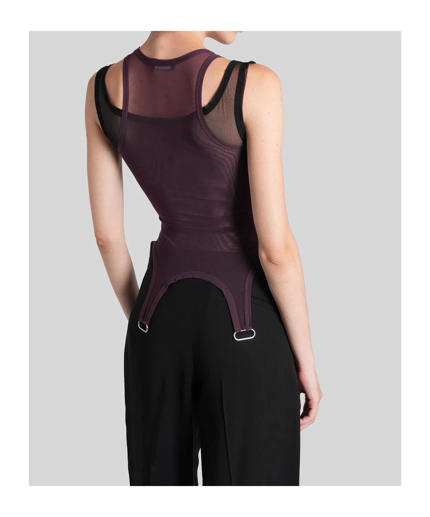 Mugler Semi-transparent Layered Jumpsuit In Black