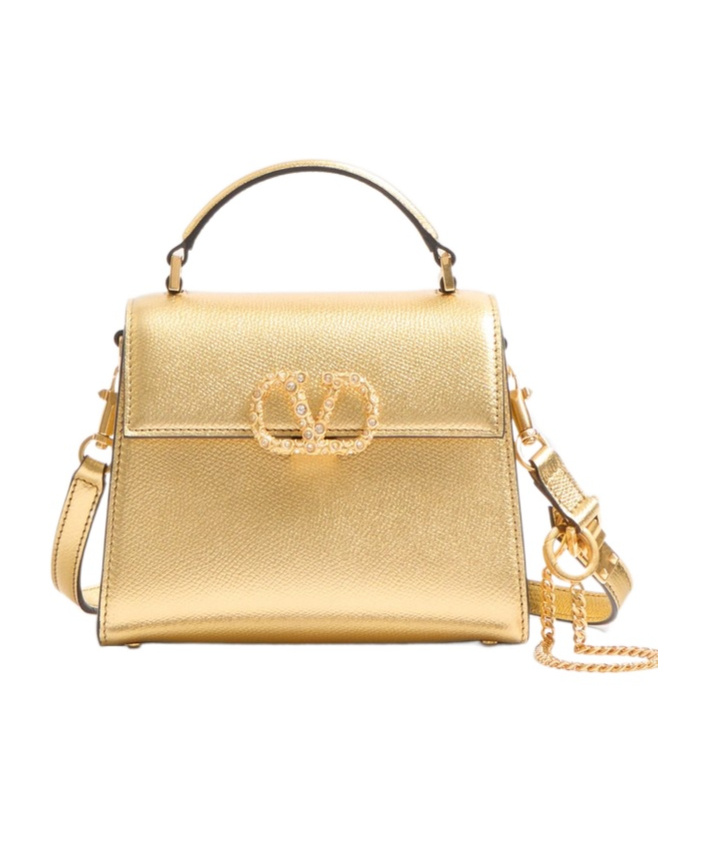 Valentino Vsling Mini Metallic Leather Top-handle Bag In Nude