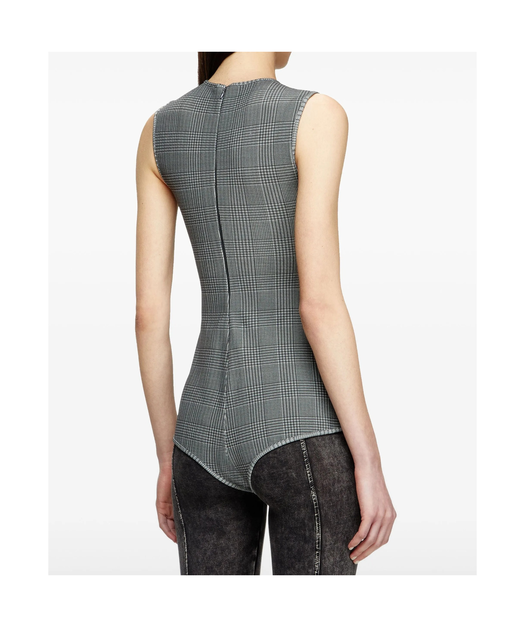 Diesel Bodysuit In Checked Bonded Jersey In Gray