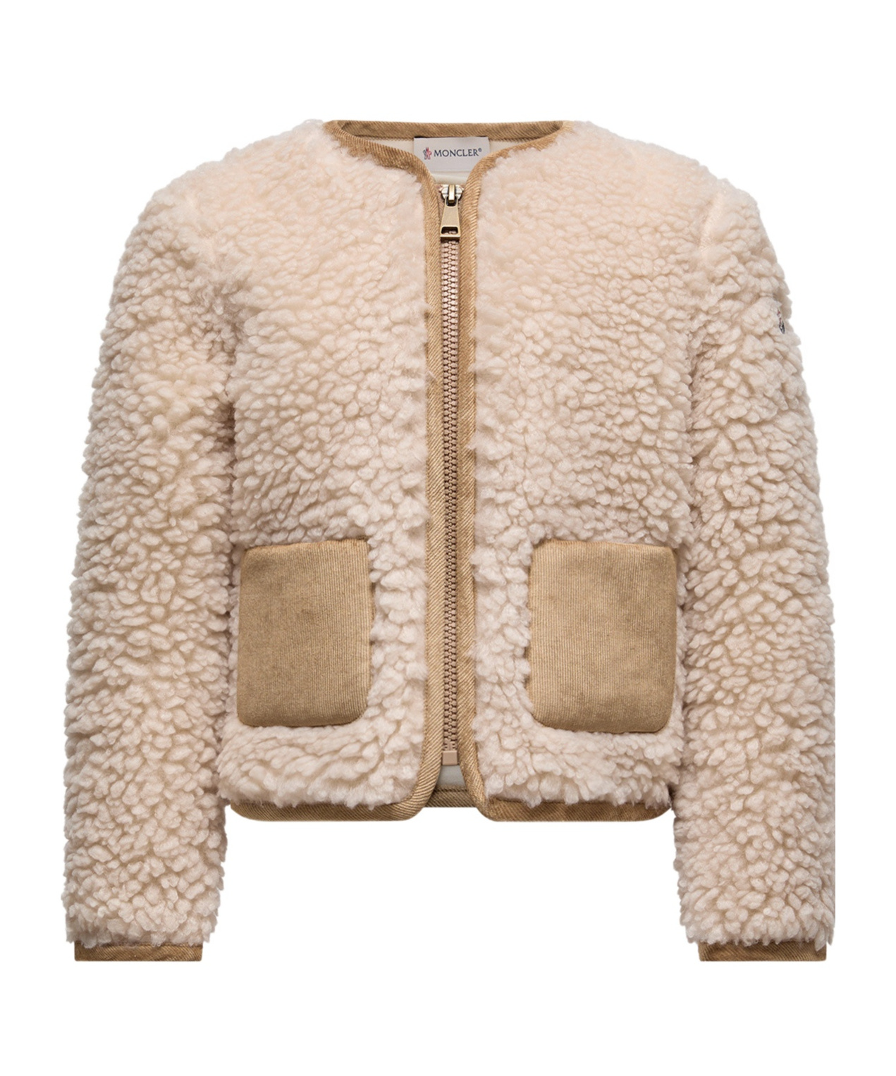 Moncler Teddy Velvet Zipper Sweatshirt In Gold