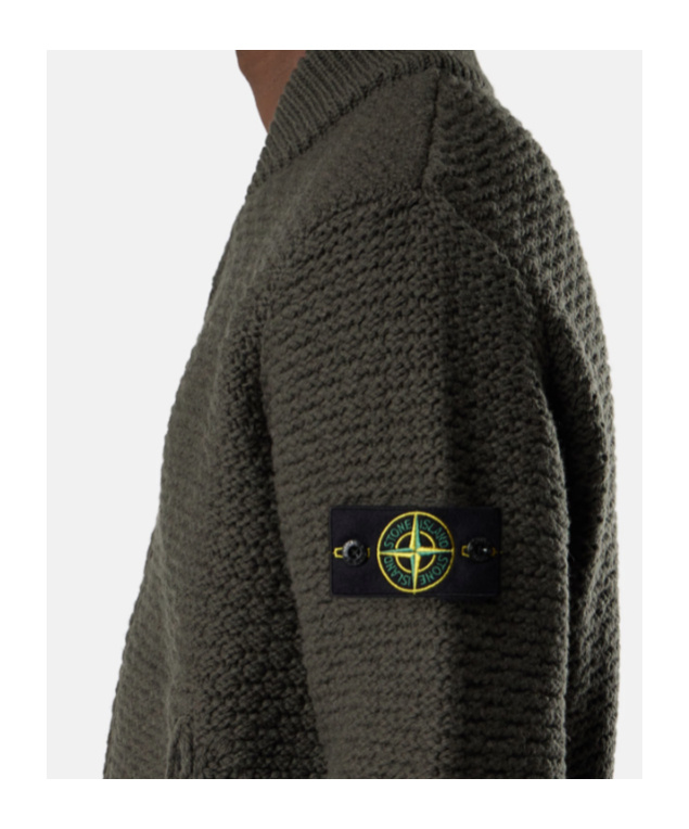 Stone Island Bomber-style Jumper With Zip Pockets In Green