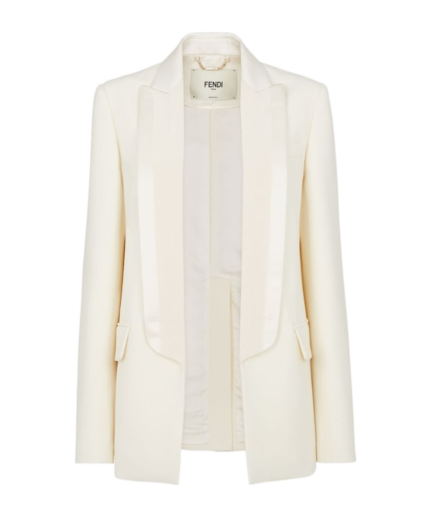 Fendi Wool Blend Blazer With Flap Pockets In White