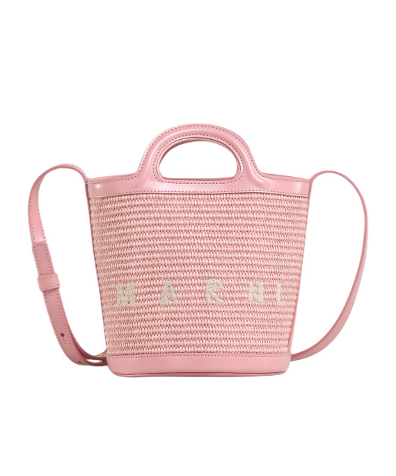 Marni Light Pink Mini Tropicalia Woven Bucket Bag In Pink