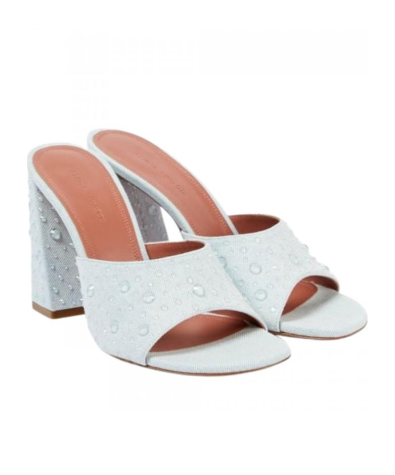 Amina Muaddi Thick Heeled Sandals In Gray