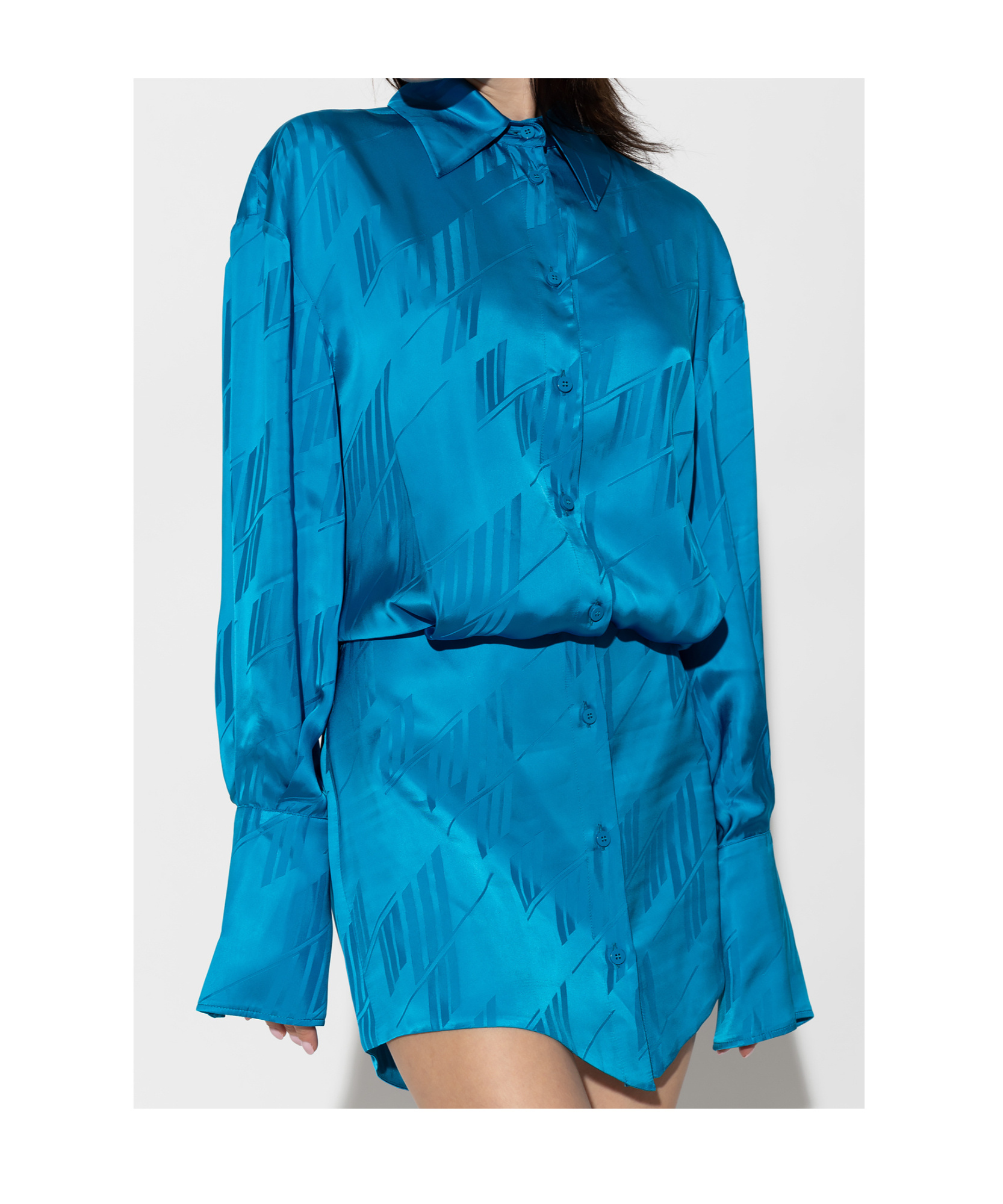 Attico Shirtdress Viscose Asymmetric Hem In Blue