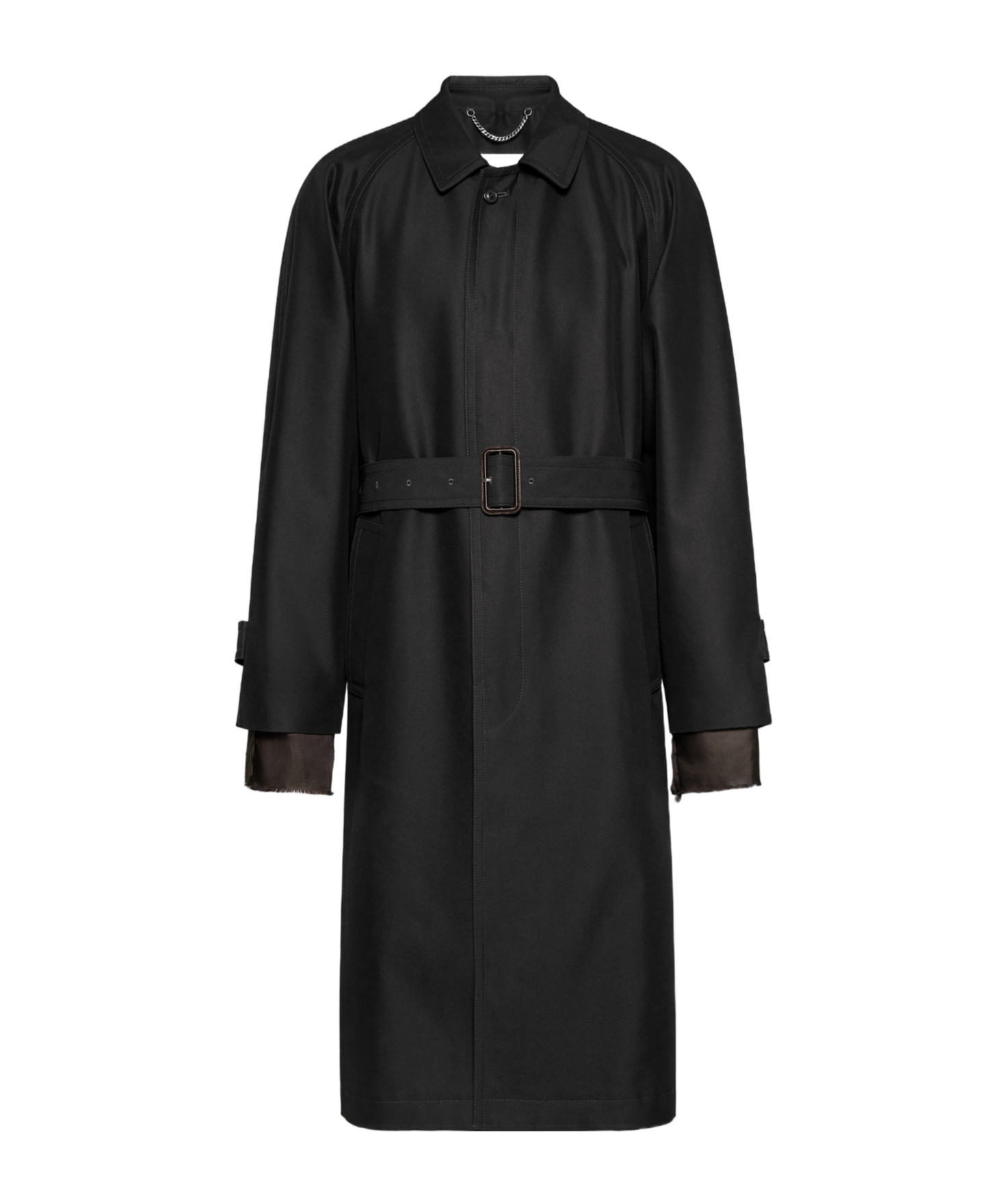 Maison Margiela Iridescent Belted Trench Coat In Black