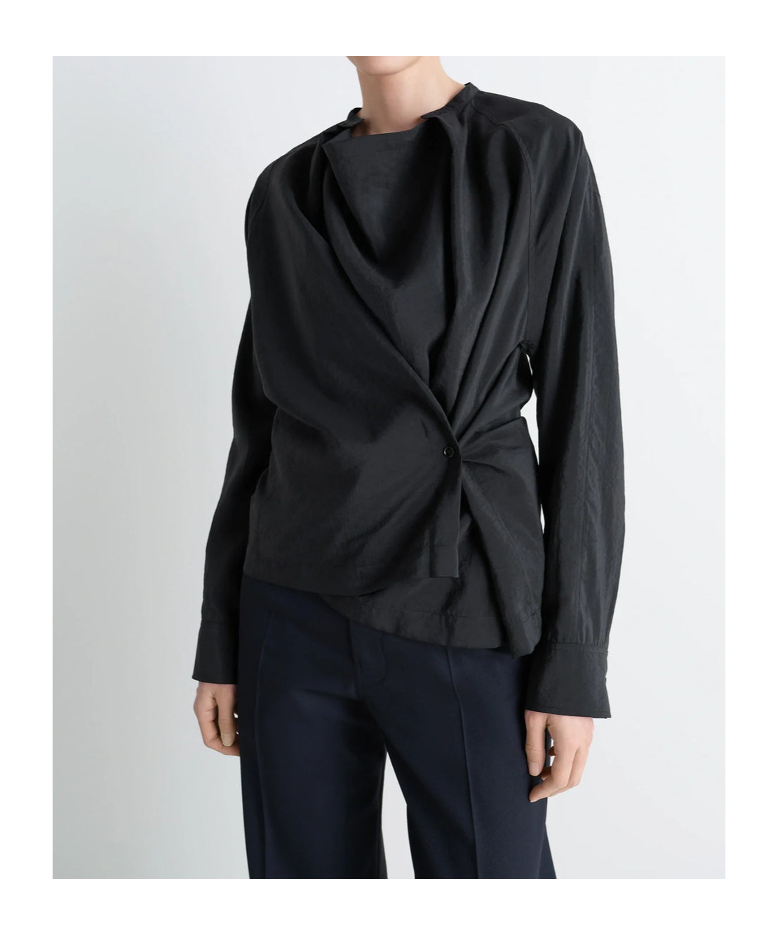 Lemaire Silk Blend Top With Draped Front And Long Sleeves In Black