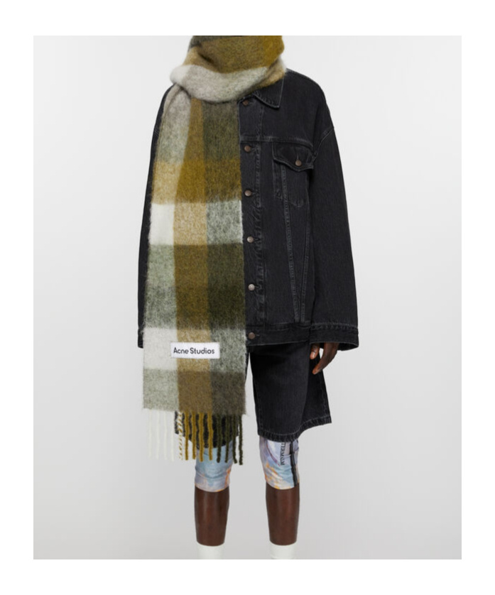 Acne Studios Checkered Motif Scarf In Green