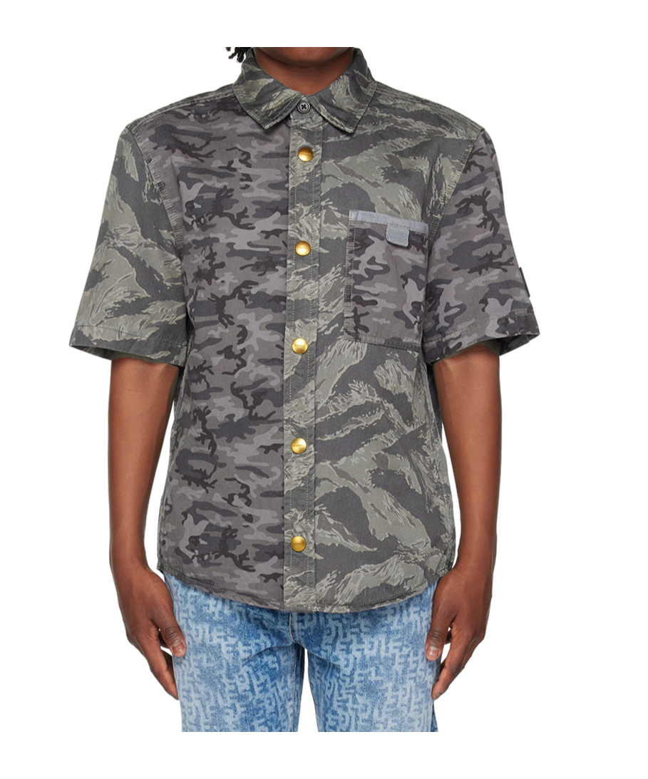 Diesel Curm-cmf Shirt  Military Green Camouflage Mix Shirt With Breast Pocket In Gray