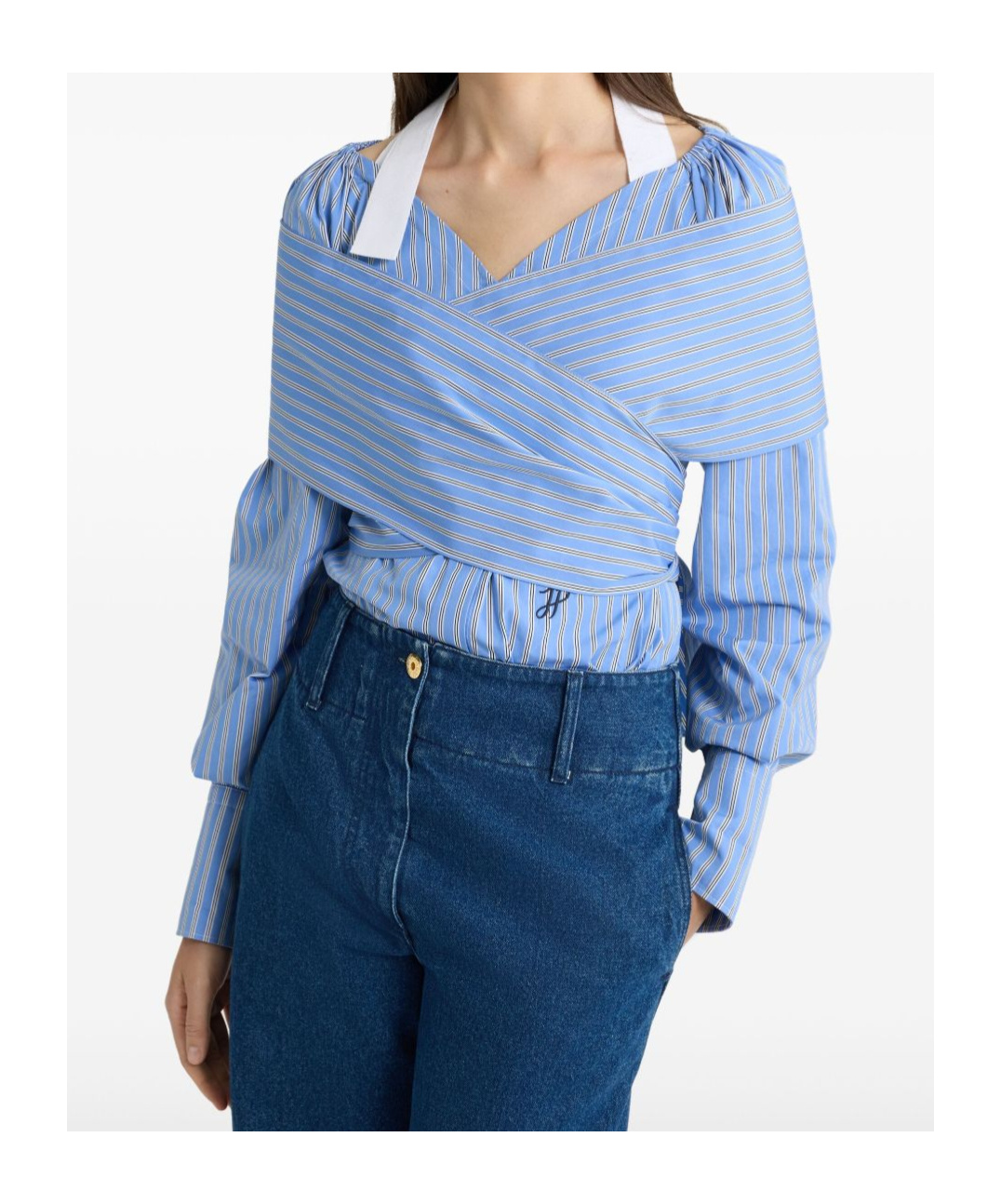 Shop Patou Poplin Wrap Blouse In Blue