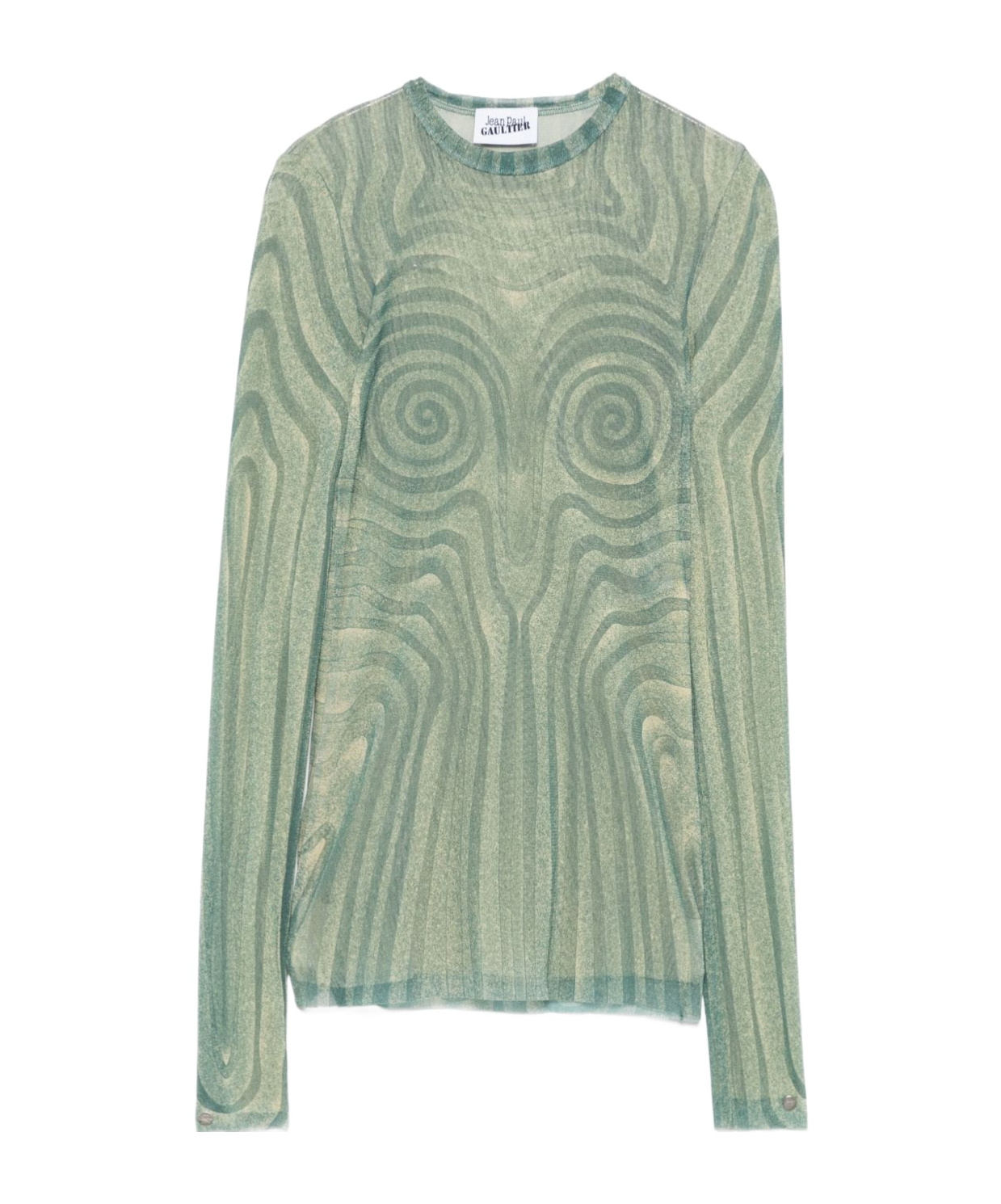 Shop Jean Paul Gaultier Spiral-print Mesh Top In Gray