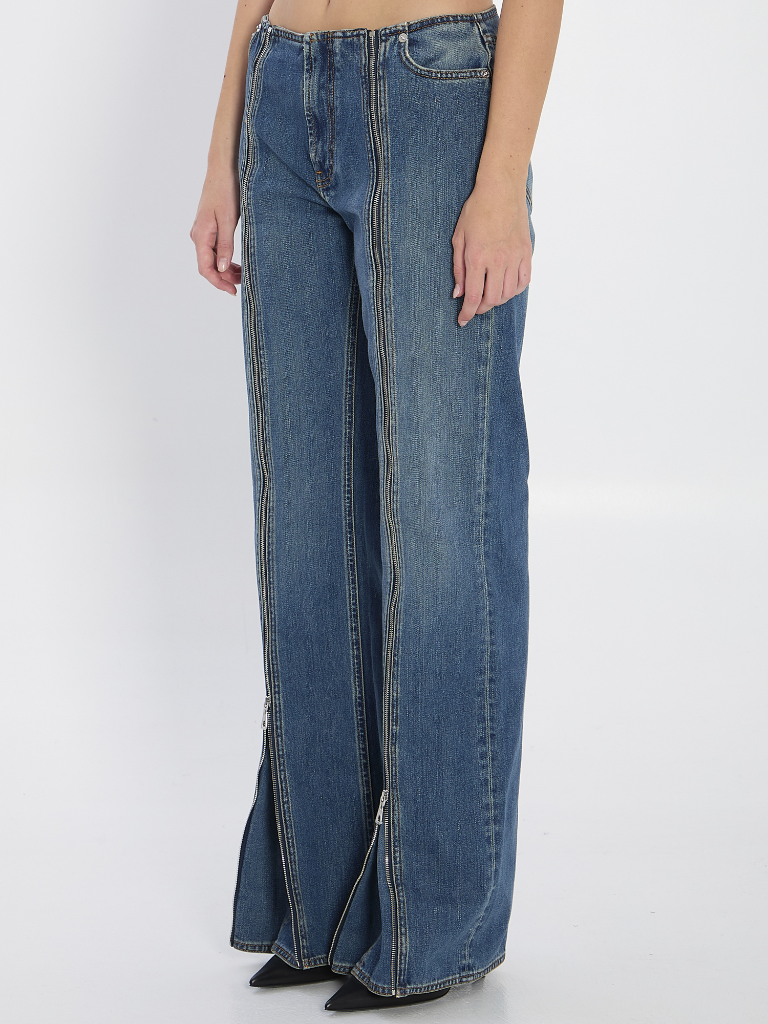 Jean Paul Gaultier Zipped Trousers Featuring Flared Legs In Blue