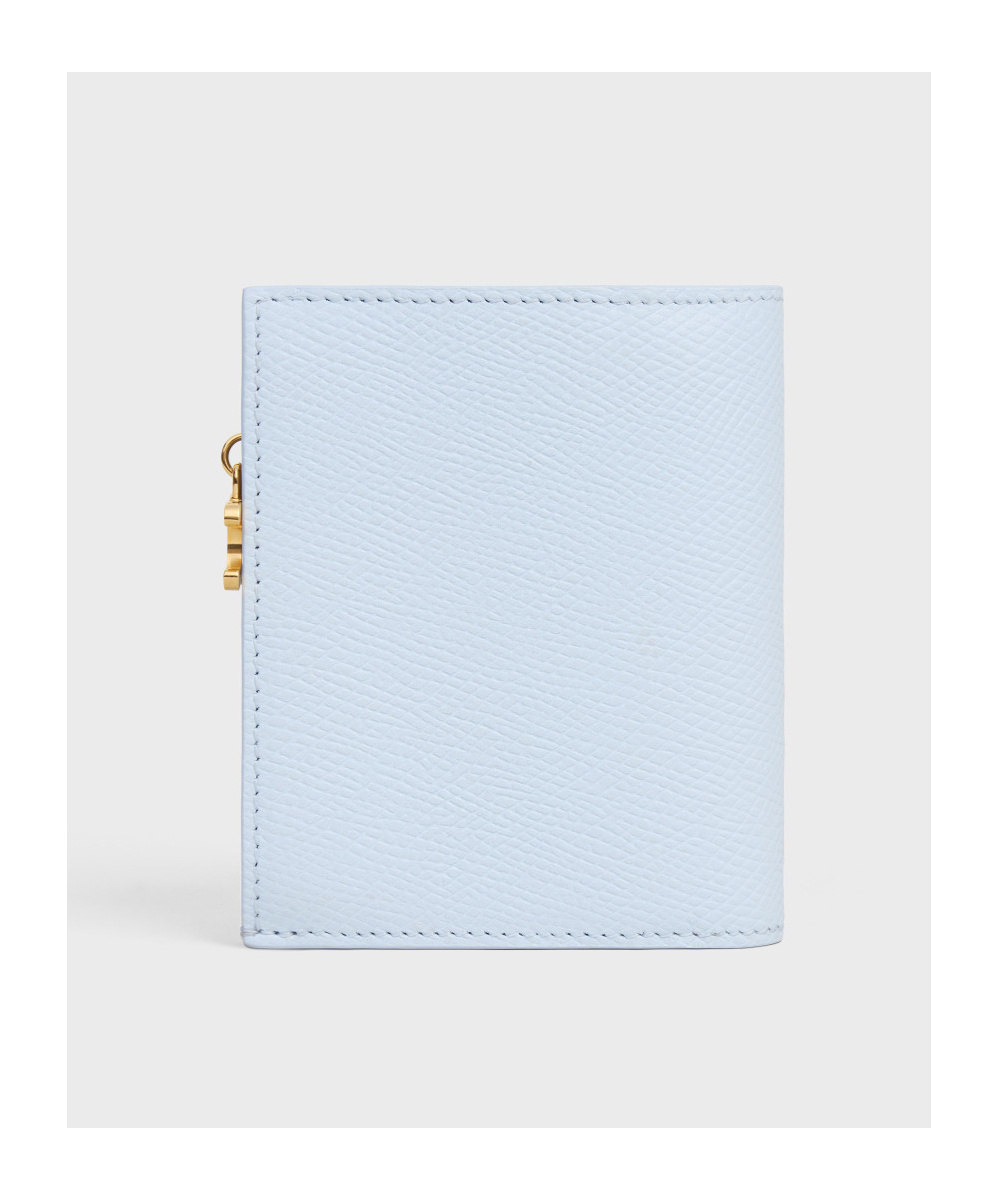 Celine Compact Wallet Triomphe Charms In Grained Calfskin In Blue