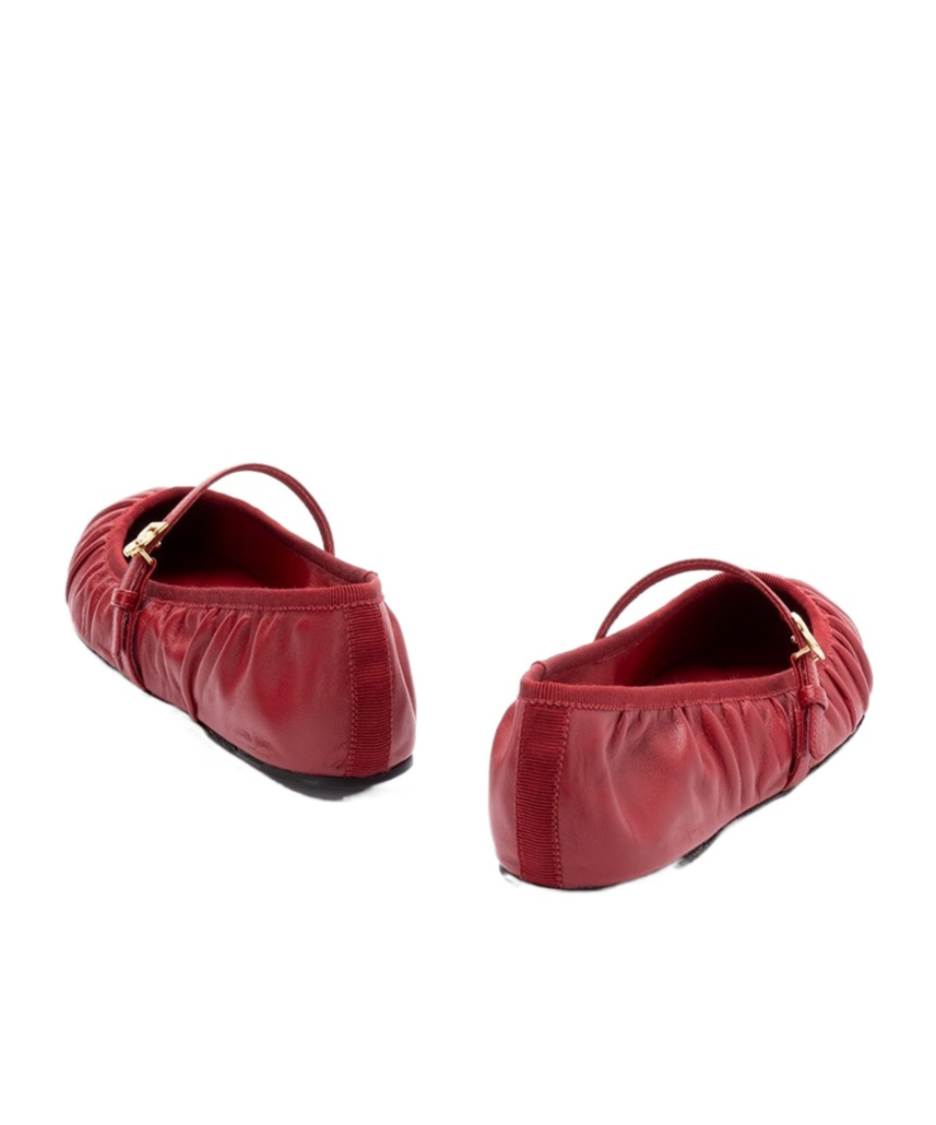 Dolce & Gabbana Nappa Leather Ballet Flats With Logo Buckle In Red