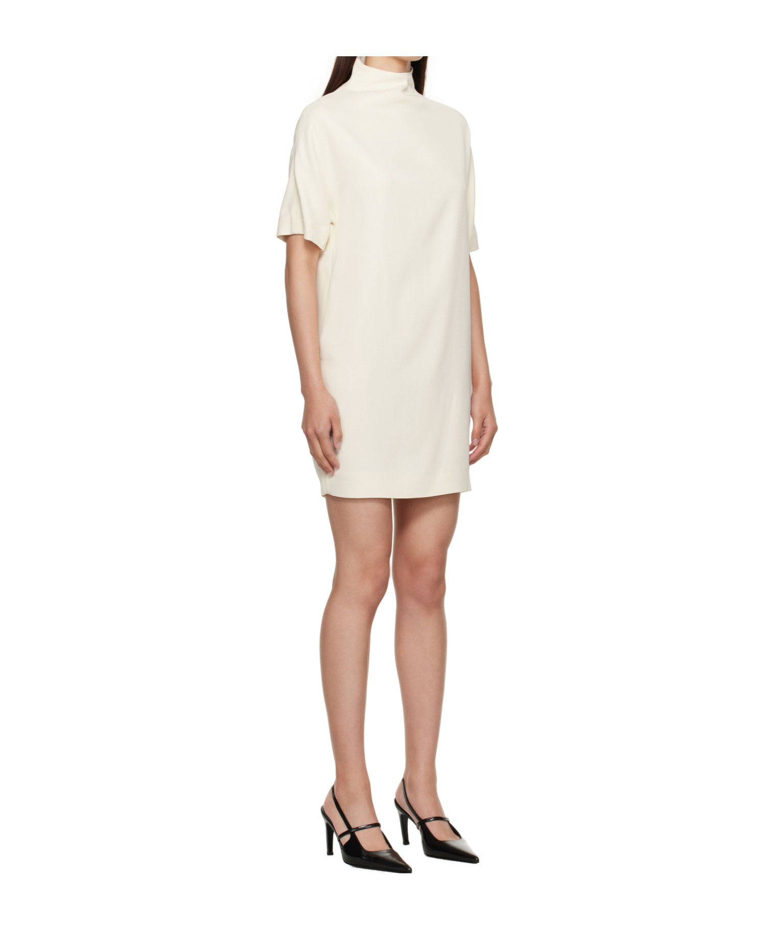 Loulou De Saison Elton Mock-neck Short-sleeve Dress In White