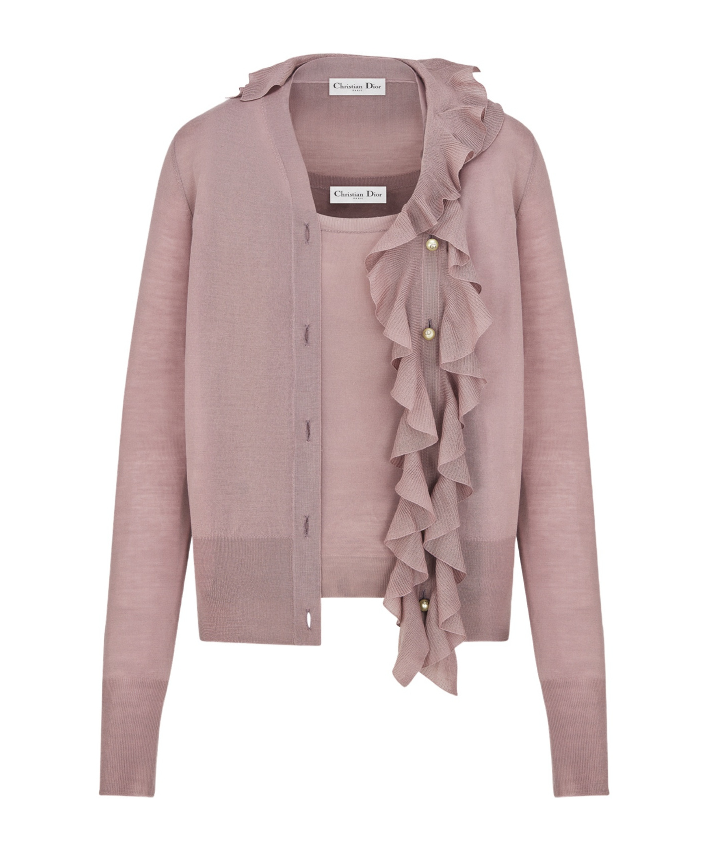 Dior Twinset With Removable Ruched Collar In Pink