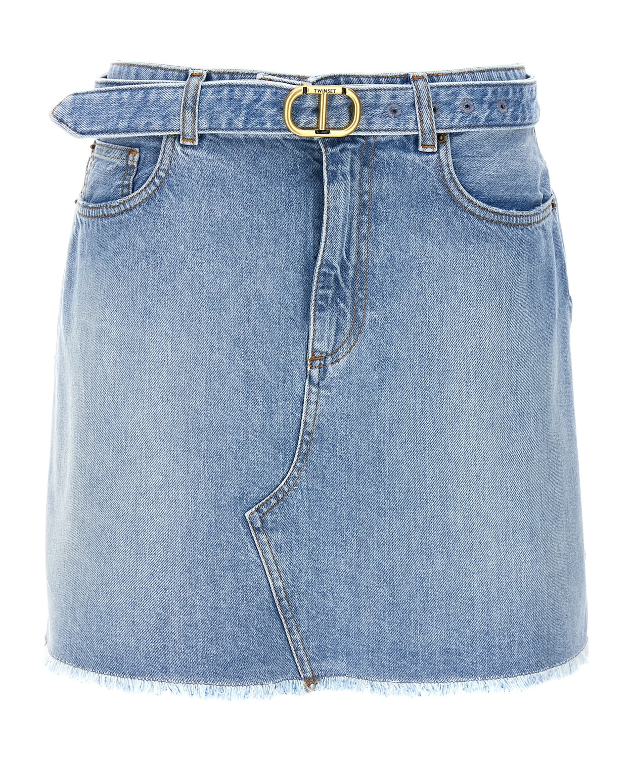 Shop Twinset Frayed Denim Miniskirt In Blue