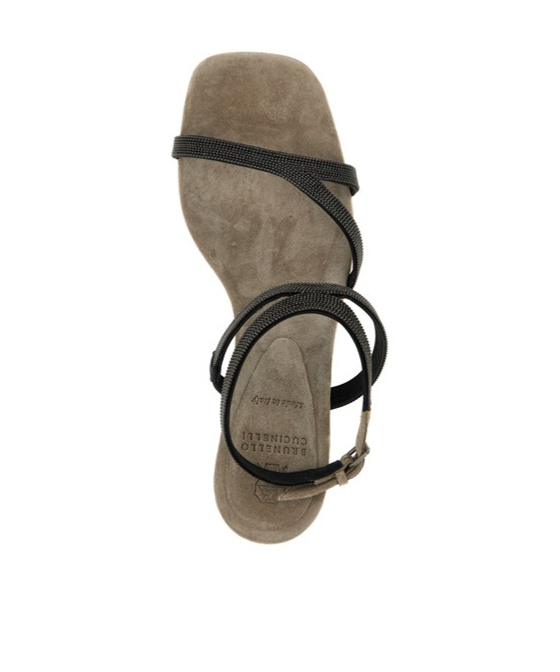 Brunello Cucinelli Sandal City Grey With Precious Straps In Multicolor