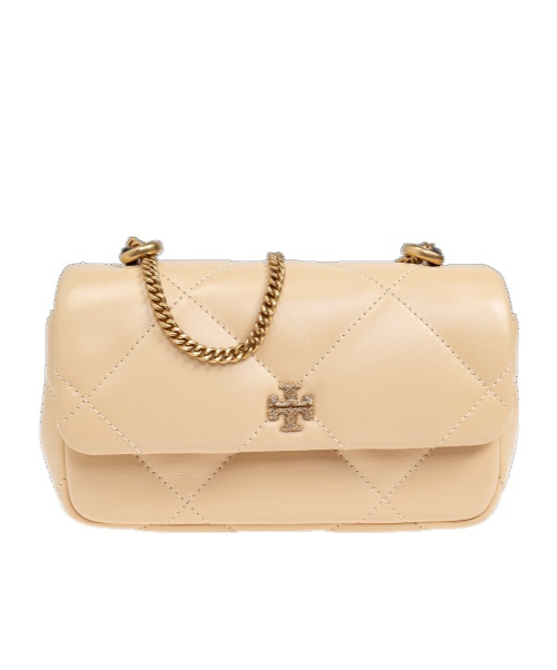 Tory Burch Mini Kira Quilted Leather Crossbody Bag In Nude
