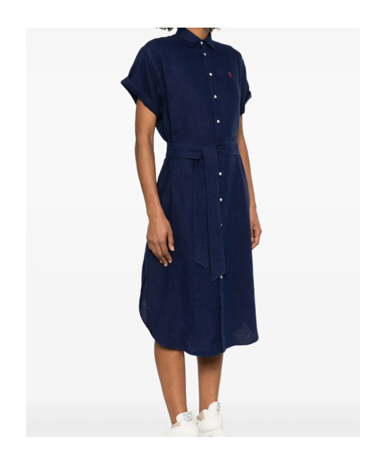 Polo Ralph Lauren Button-down Dress With Signature Polo Pony Motif In Blue
